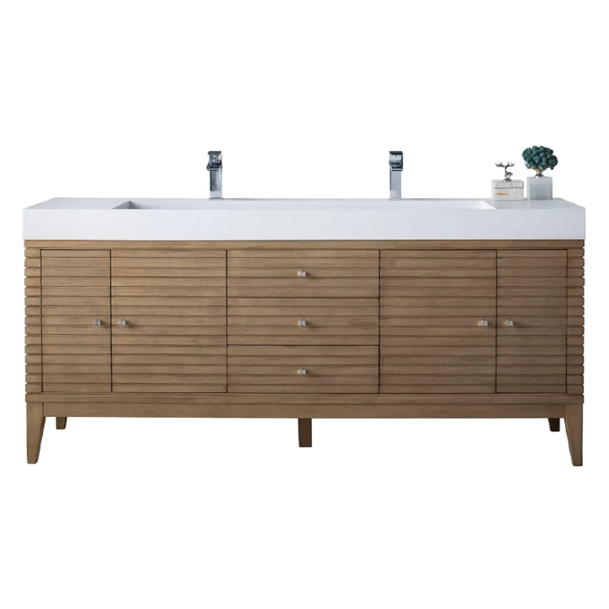 72" Linear Double Vanity Whitewashed Walnut-Glossy White image