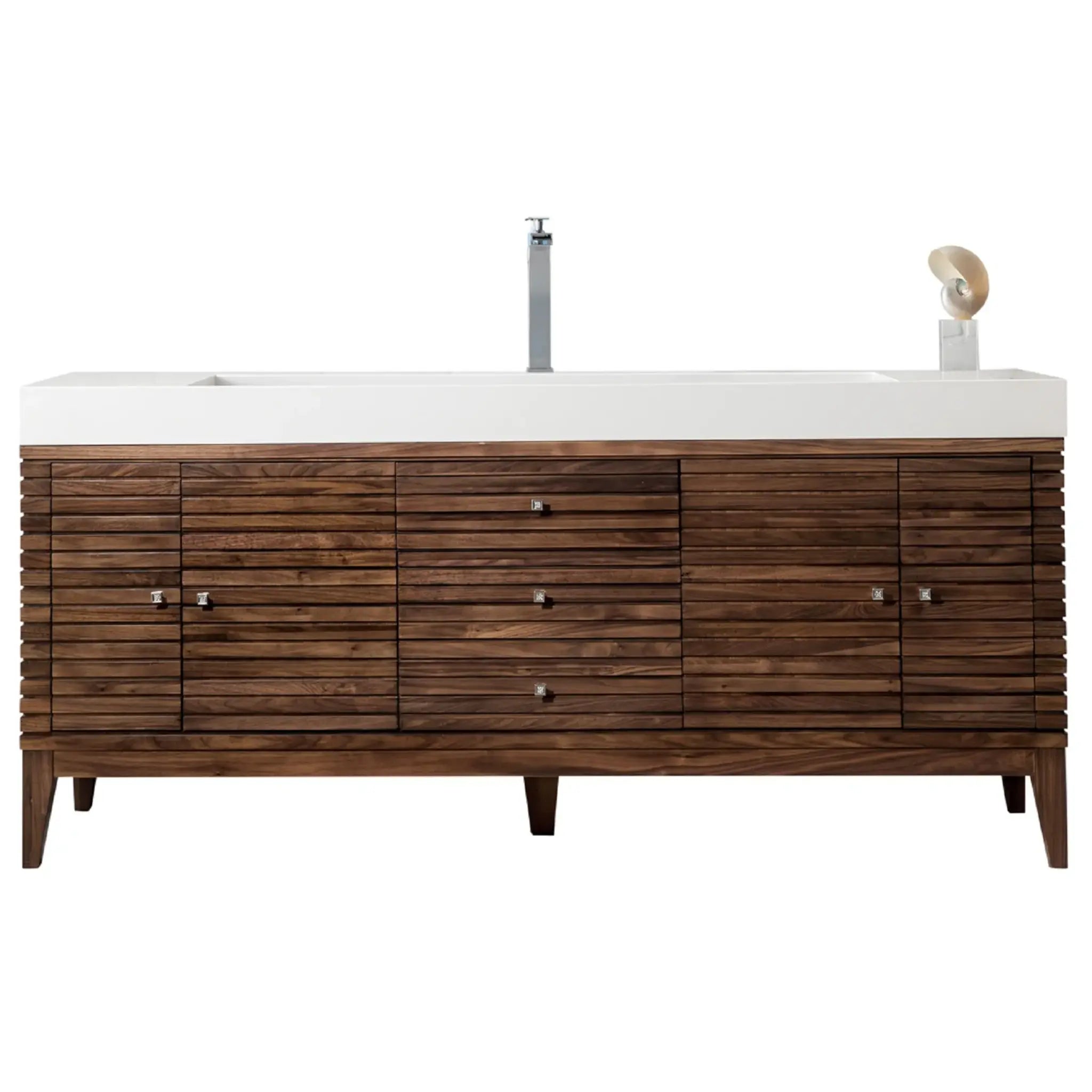 72" Linear Single Vanity in Mid-Century Walnut-Glossy White image