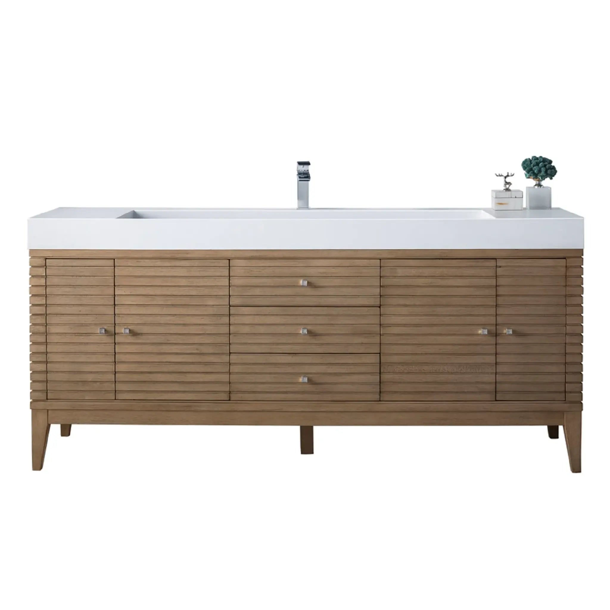 72" Linear Single Vanity Whitewashed Walnut-Glossy White image
