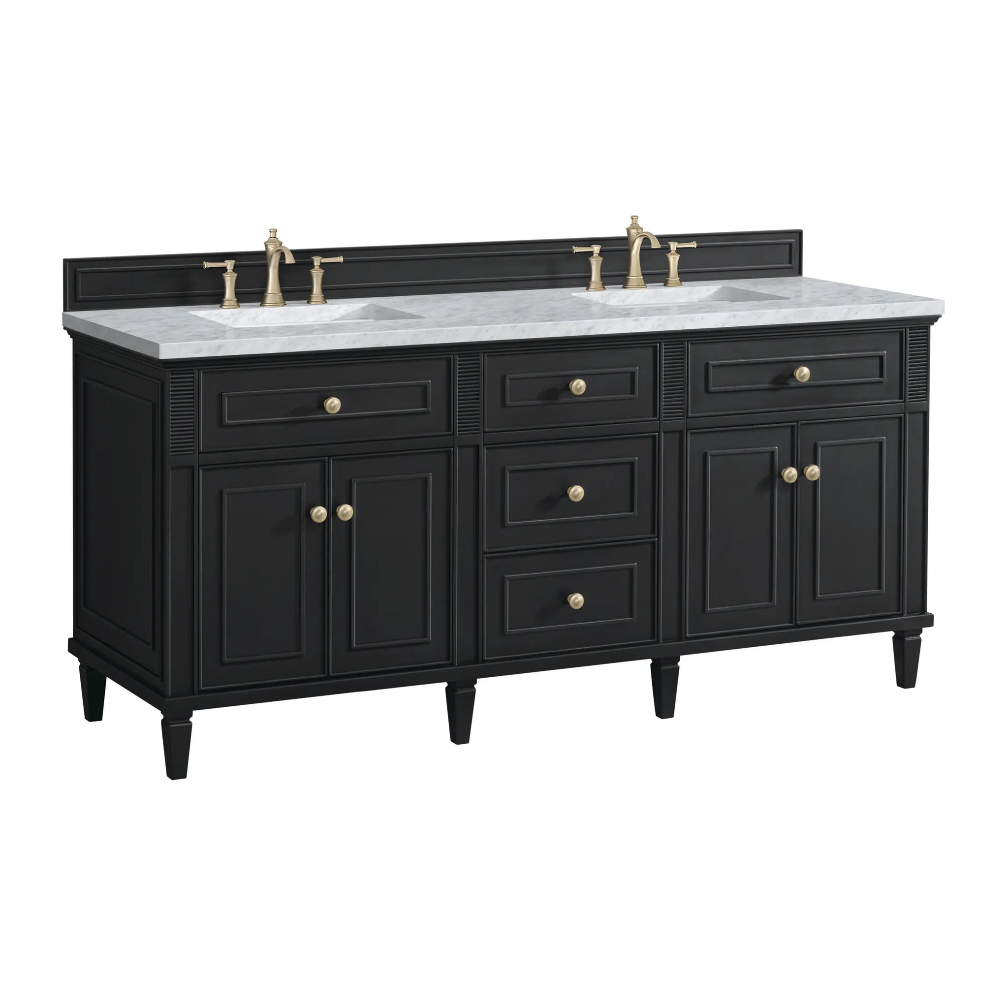 72" Lorelai Double Vanity in Black Onyx-Carrara White Marble-8" Widespread image 9