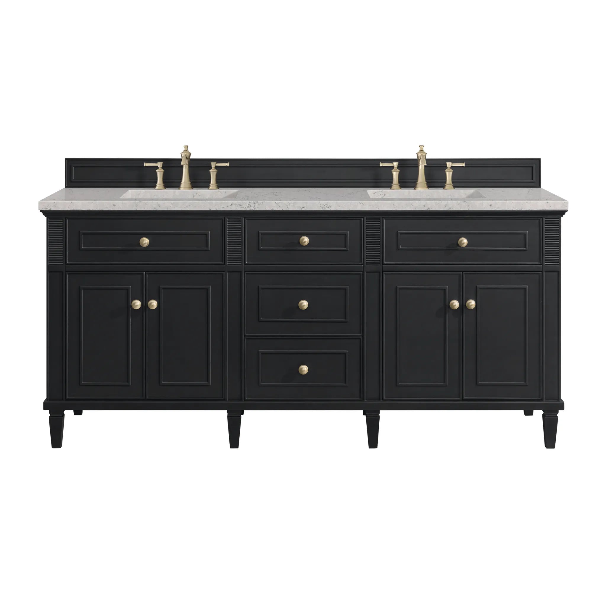 72" Lorelai Double Vanity in Black Onyx-Eternal Jasmine Pearl Silestone-8" Widespread image