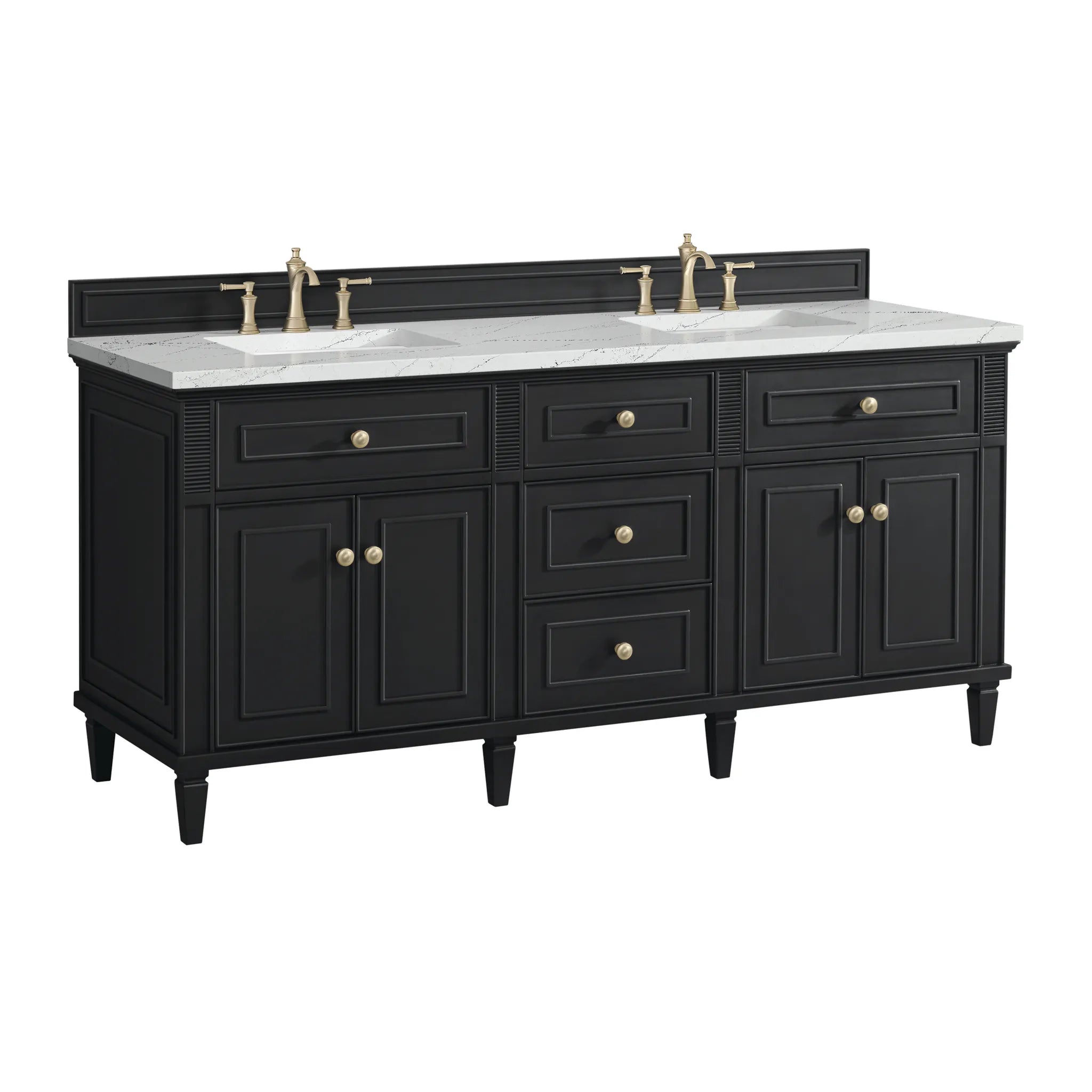 72" Lorelai Double Vanity in Black Onyx-Ethereal Noctis Silestone-8" Widespread image 9