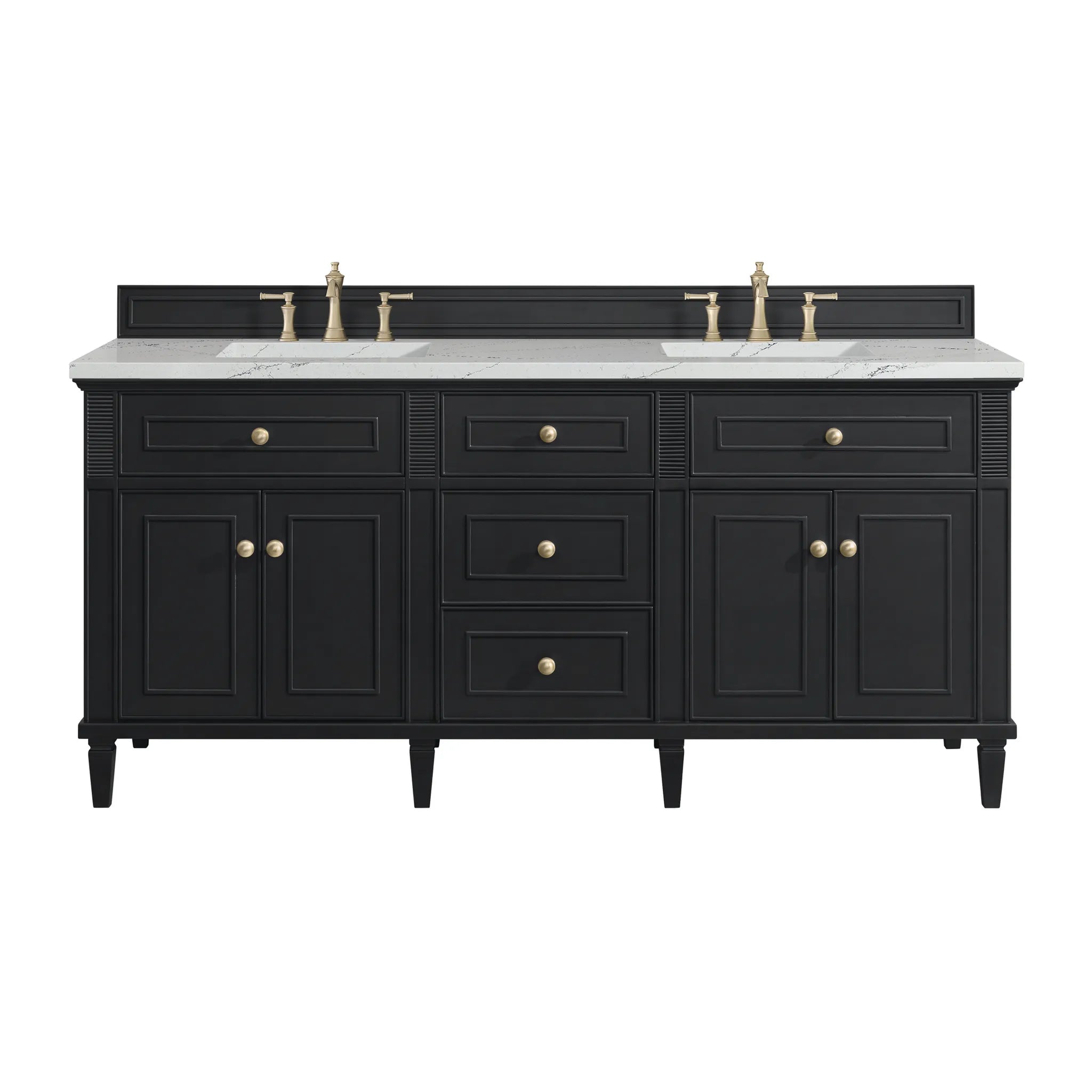 72" Lorelai Double Vanity in Black Onyx-Ethereal Noctis Silestone-8" Widespread image
