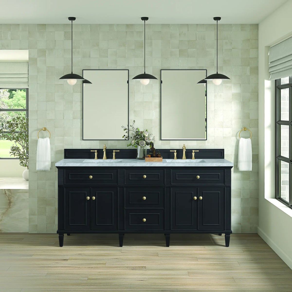 72 Lorelai Double Vanity In Black Onyx Standard Carrara White Marble 8 Widespread 3
