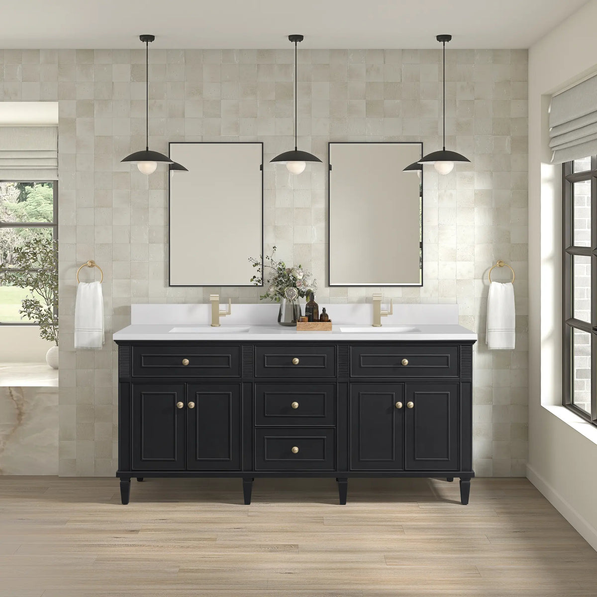 72 Lorelai Double Vanity In Black Onyx Standard White Zeus Silestone Backsplash Single Hole 2