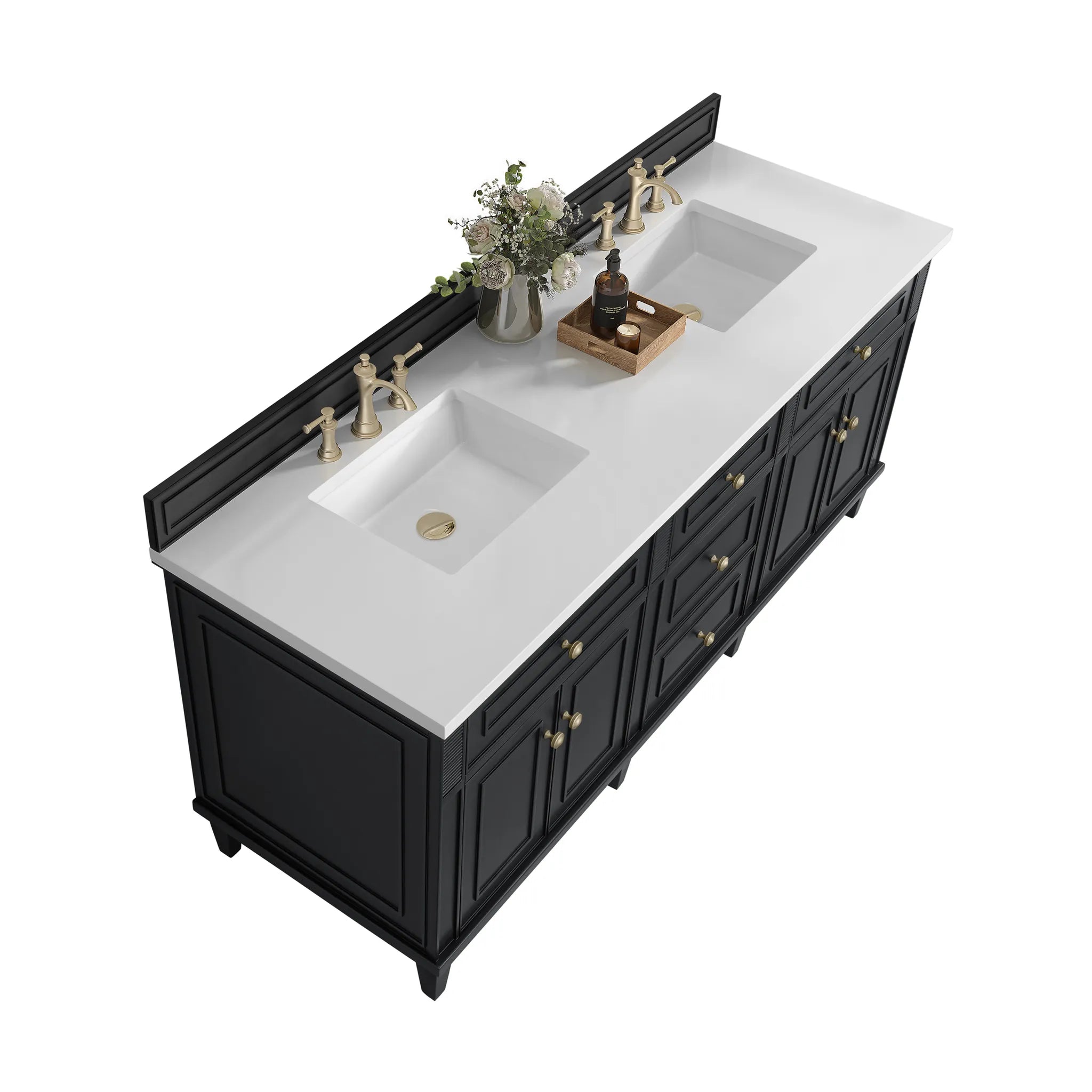72" Lorelai Double Vanity in Black Onyx-White Zeus Silestone-8" Widespread image 7