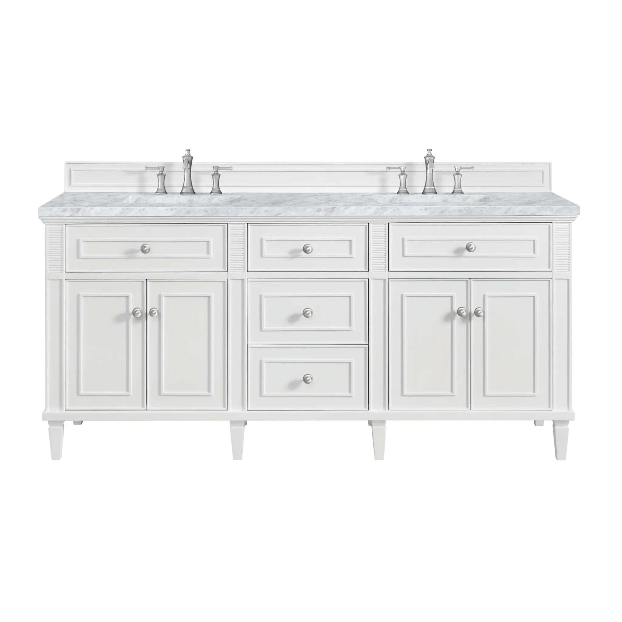 72" Lorelai Double Vanity in Bright White-Carrara White Marble-8" Widespread image
