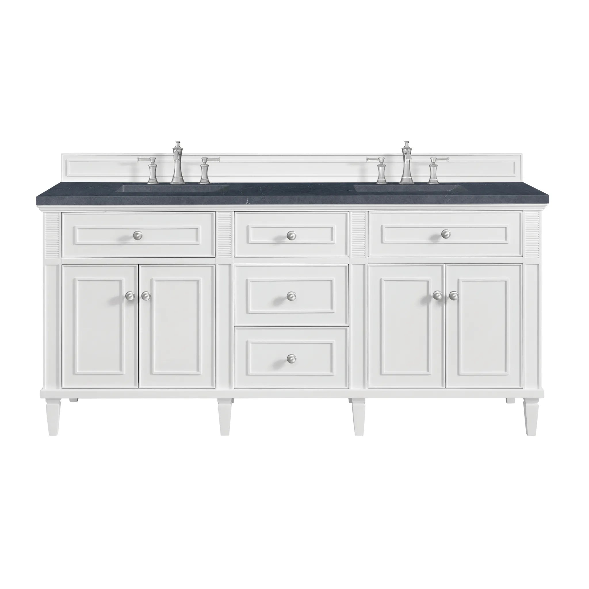 72" Lorelai Double Vanity in Bright White-Charcoal Soapstone Silestone-8" Widespread image