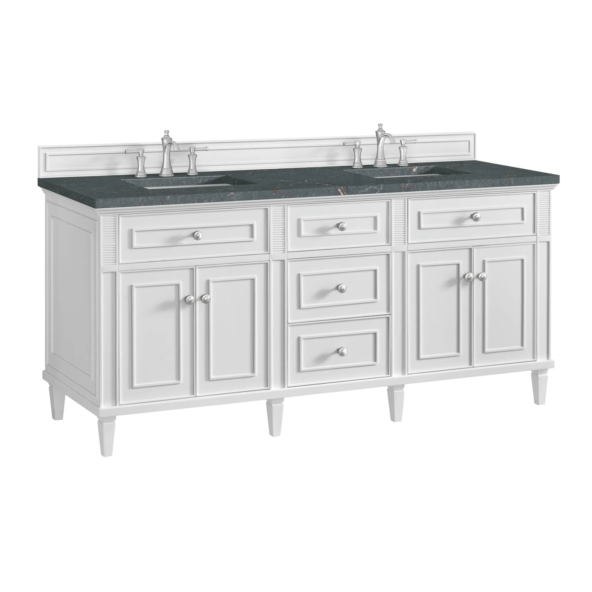 72" Lorelai Double Vanity in Bright White w/FreePower Wireless Charger-Parisien Bleu Silestone-8" Widespread image 12
