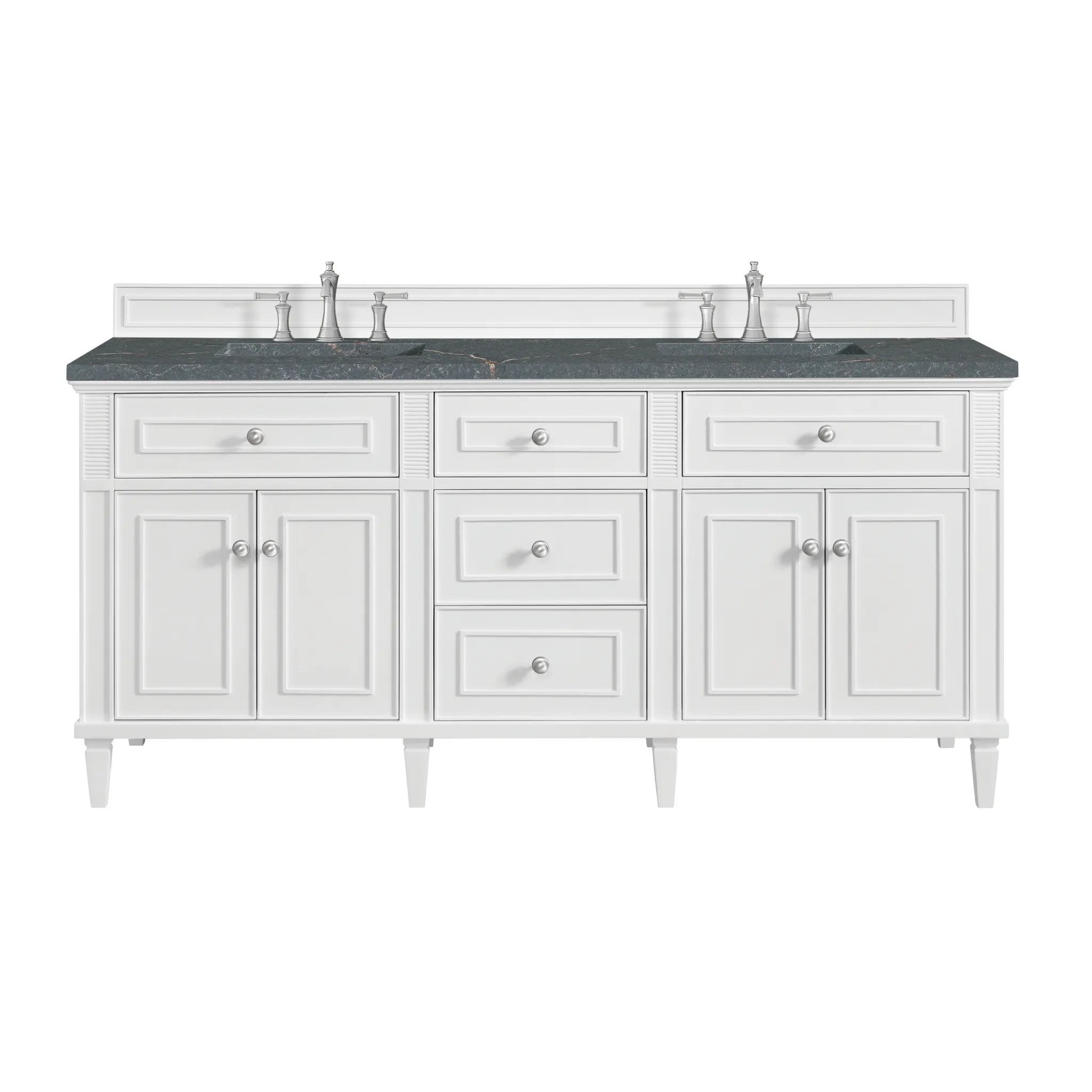 72" Lorelai Double Vanity in Bright White w/FreePower Wireless Charger-Parisien Bleu Silestone-8" Widespread image