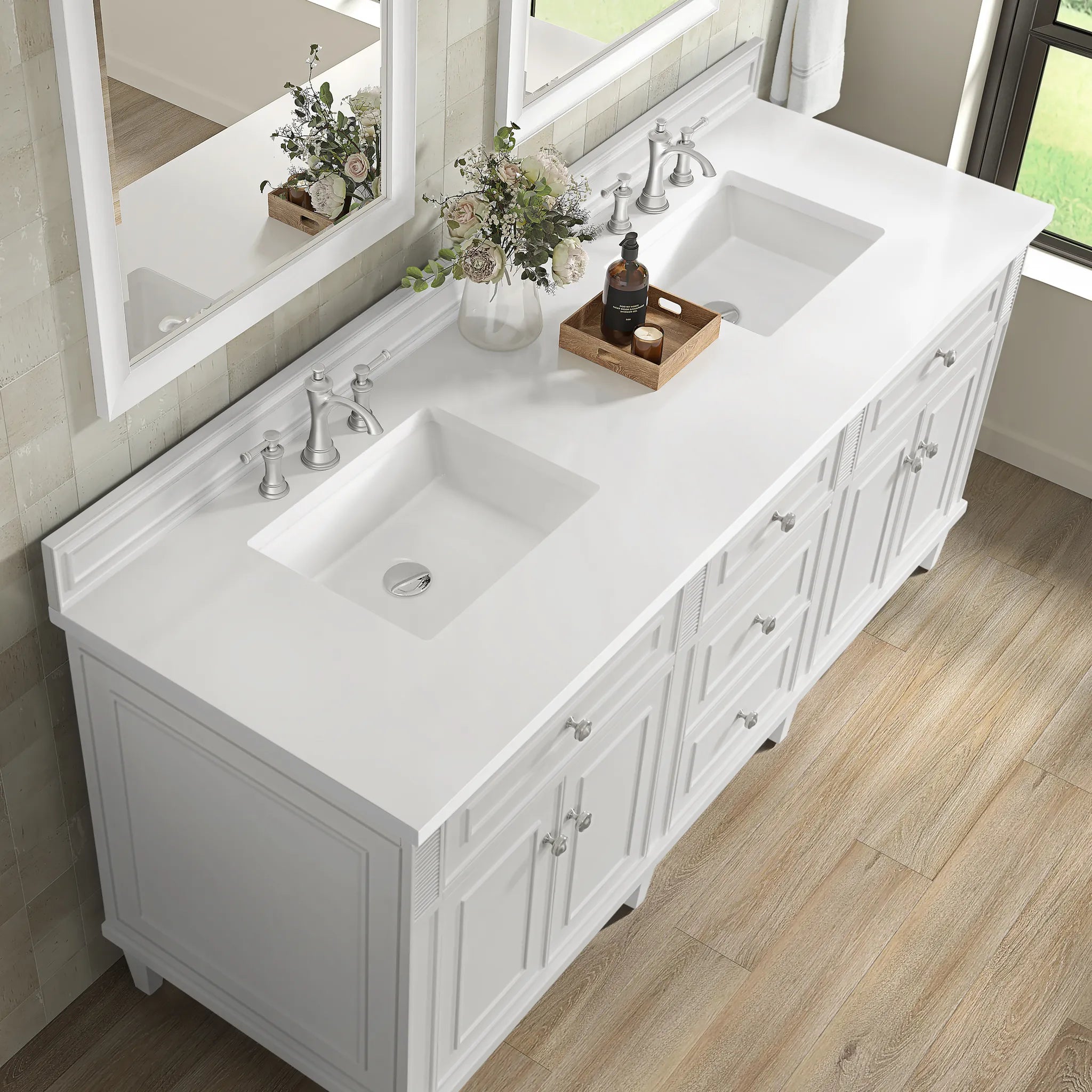 72" Lorelai Double Vanity in Bright White-White Zeus Silestone-8" Widespread image 7