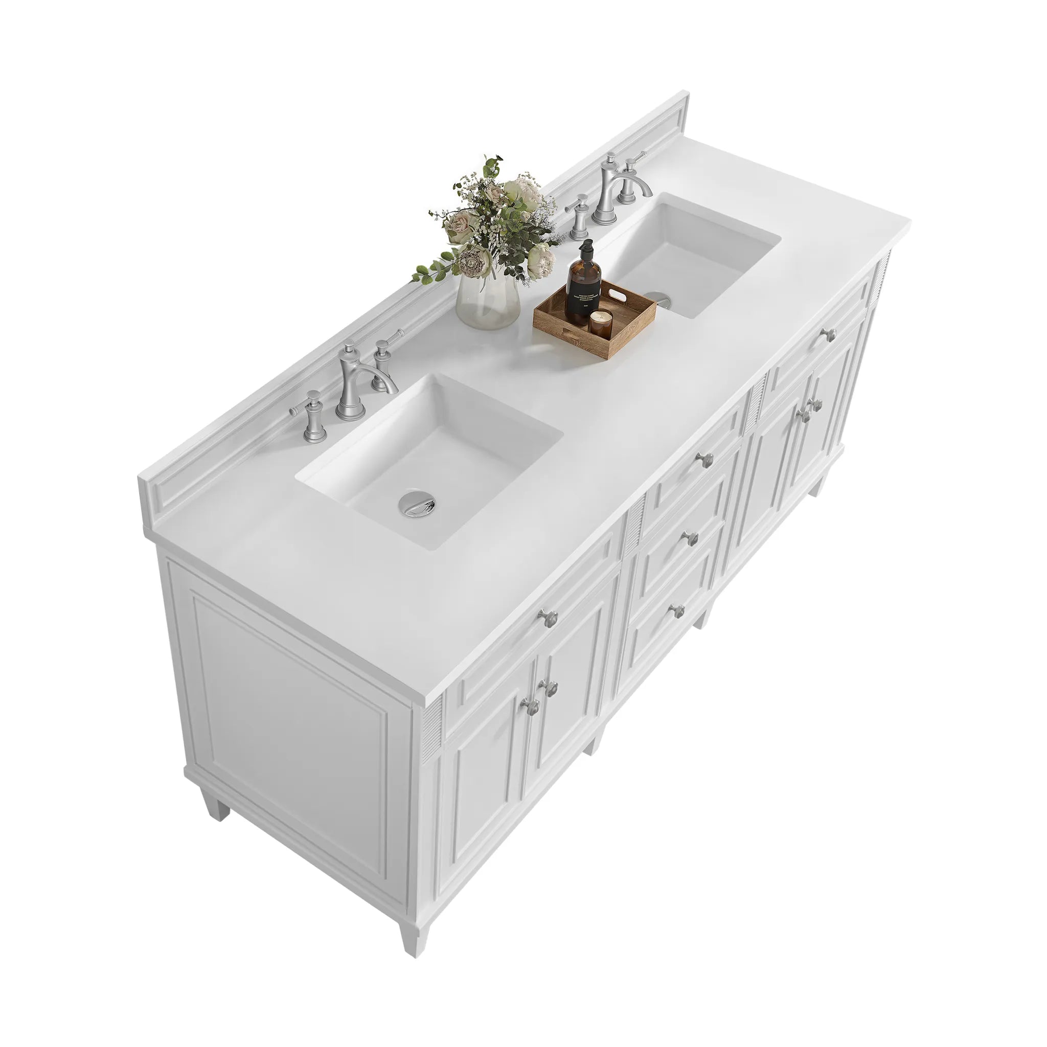 72" Lorelai Double Vanity in Bright White-White Zeus Silestone-8" Widespread image 8
