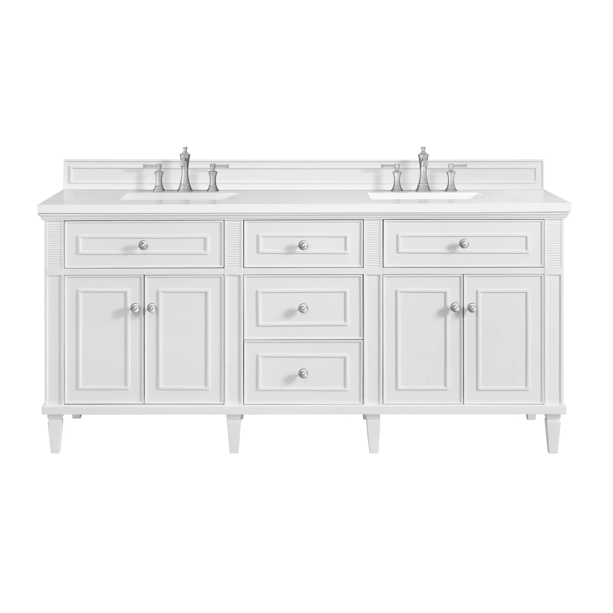 72" Lorelai Double Vanity in Bright White-White Zeus Silestone-8" Widespread image
