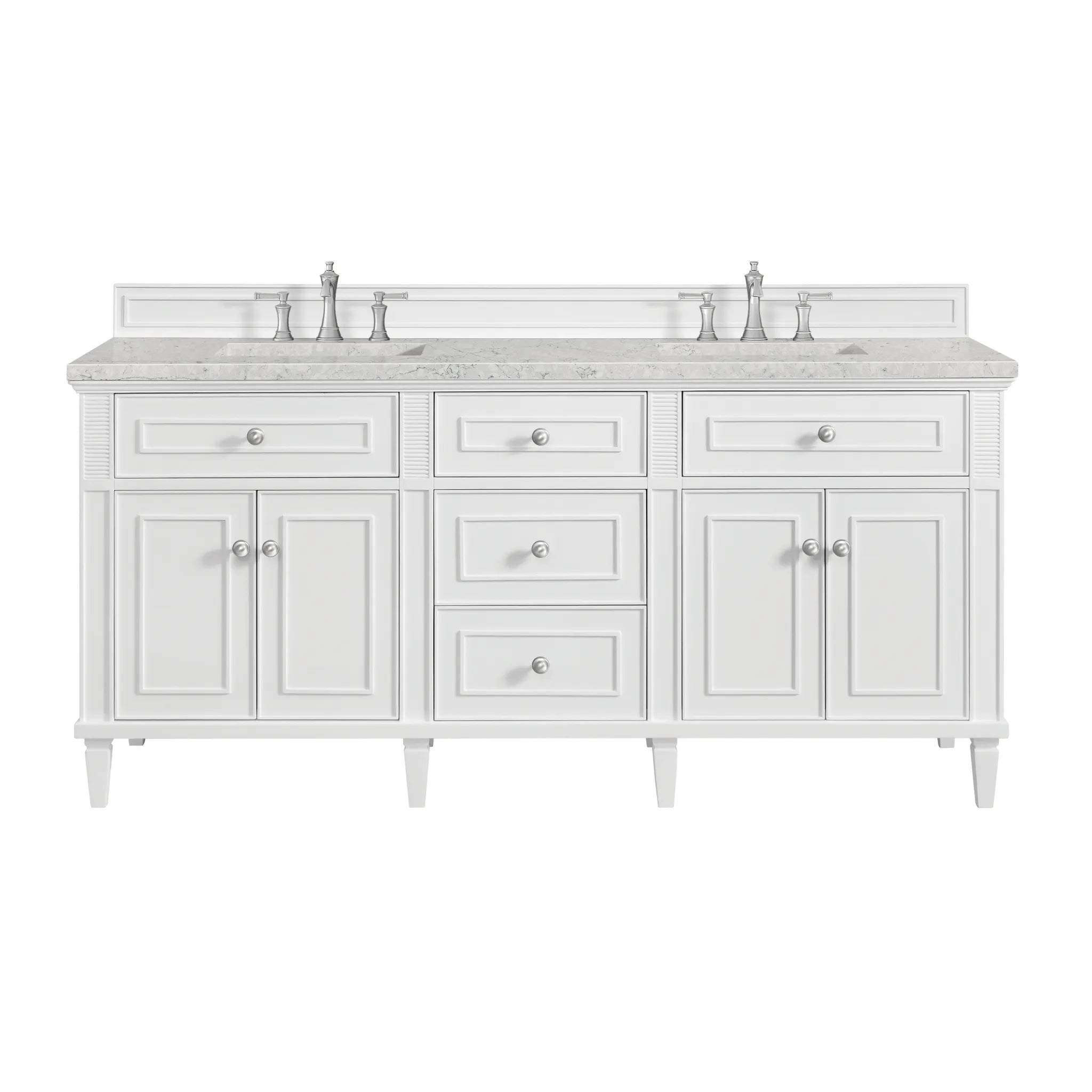 72" Lorelai Double Vanity in Bright White Wireless Charger-Eternal Jasmine Pearl Silestone-8" Widespread image