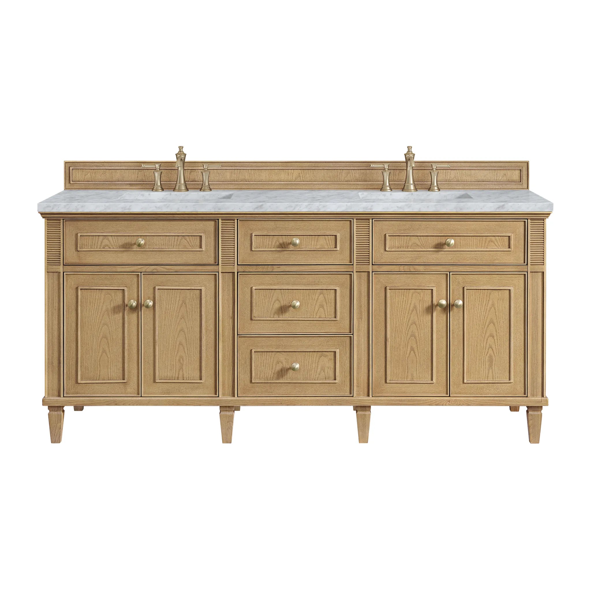 72" Lorelai Double Vanity in Light Natural Oak-Carrara White Marble-8" Widespread image