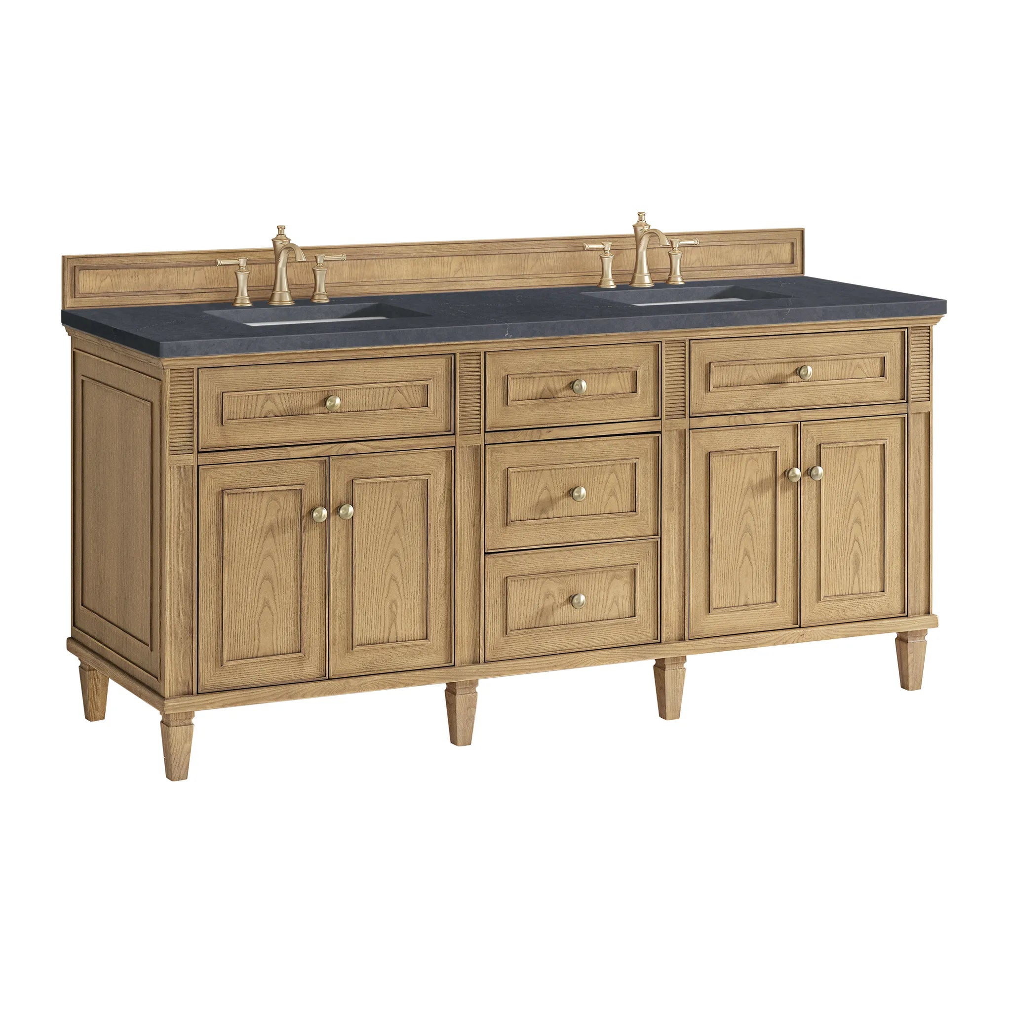 72" Lorelai Double Vanity in Light Natural Oak-Charcoal Soapstone Silestone-8" Widespread image 9