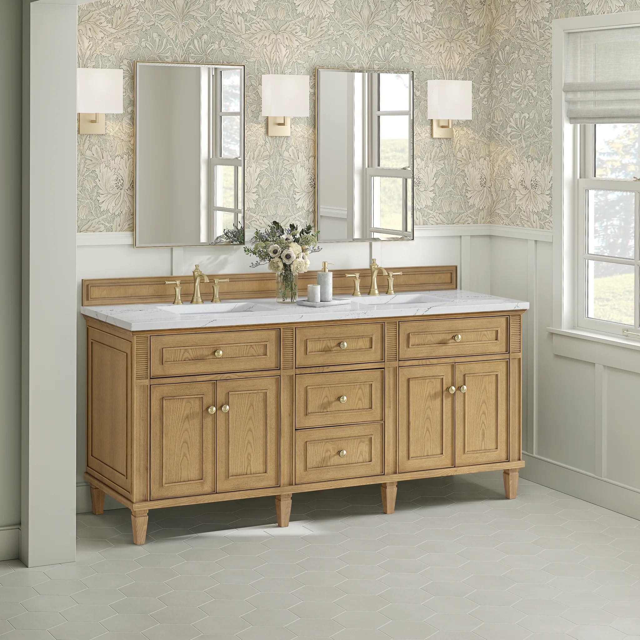 72" Lorelai Double Vanity in Light Natural Oak-Ethereal Noctis Silestone-8" Widespread image 3
