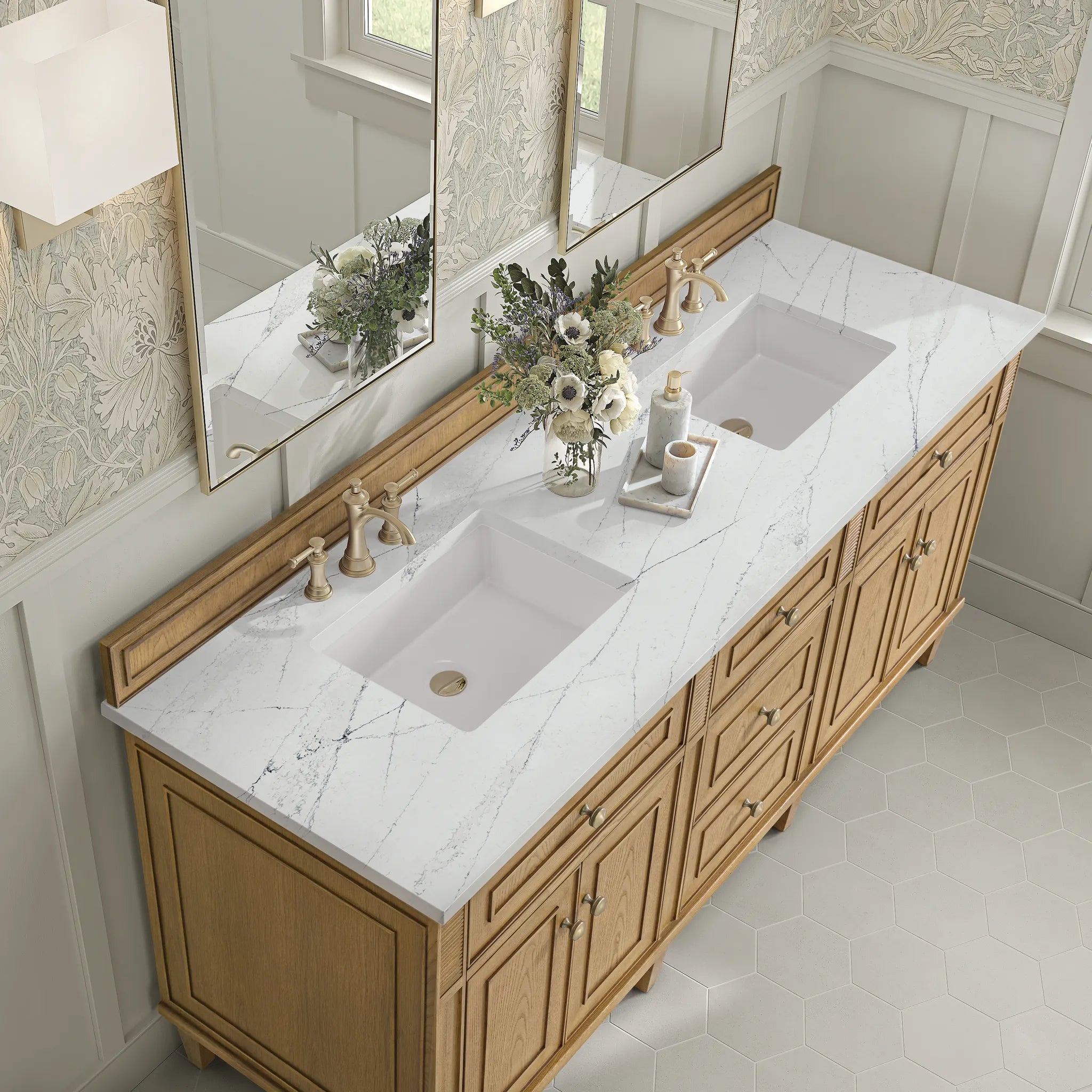 72" Lorelai Double Vanity in Light Natural Oak-Ethereal Noctis Silestone-8" Widespread image 6