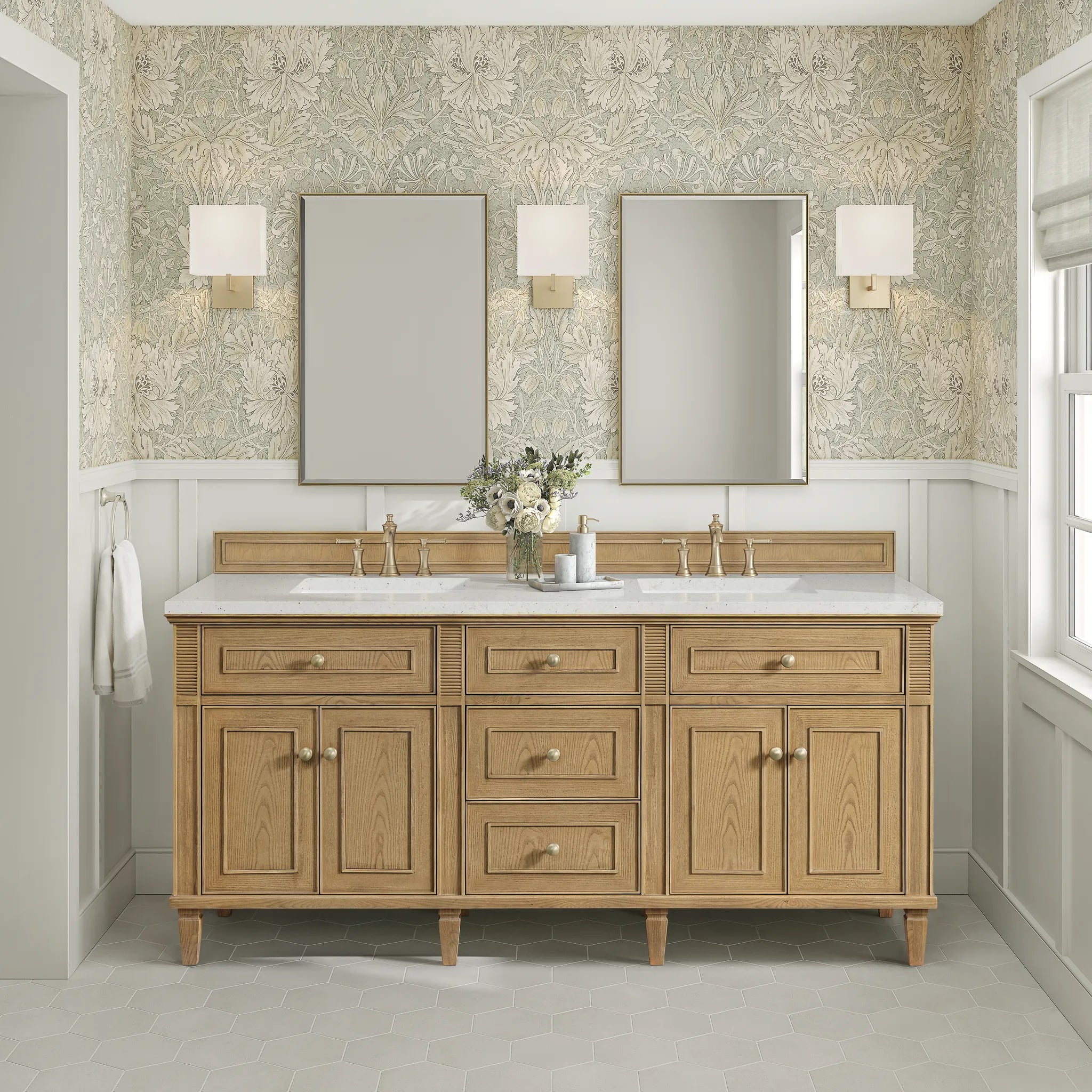 72" Lorelai Double Vanity in Light Natural Oak-Lime Delight Silestone-8" Widespread image 2