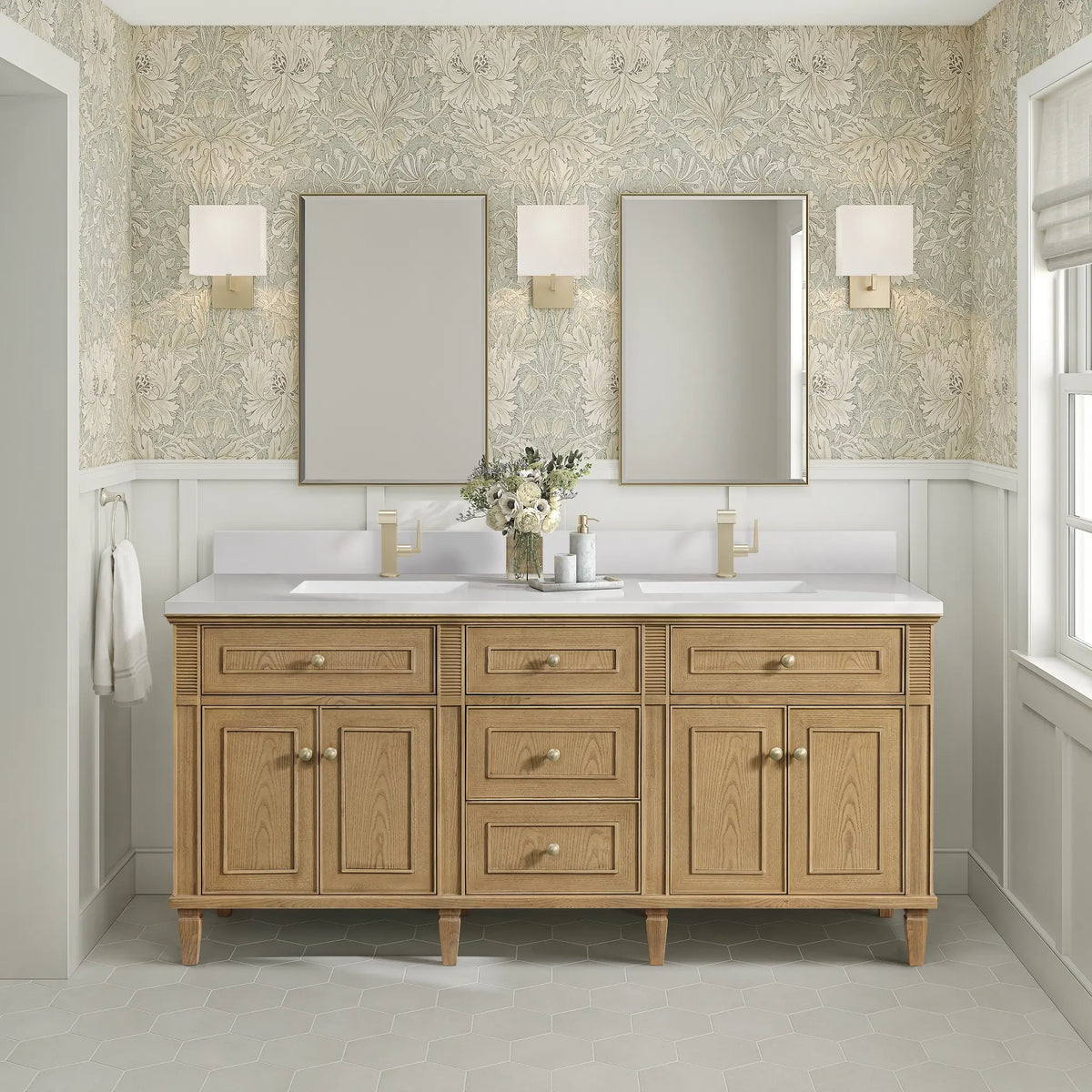 72 Lorelai Double Vanity In Light Natural Oak Standard White Zeus Silestone Backsplash Single Hole 2