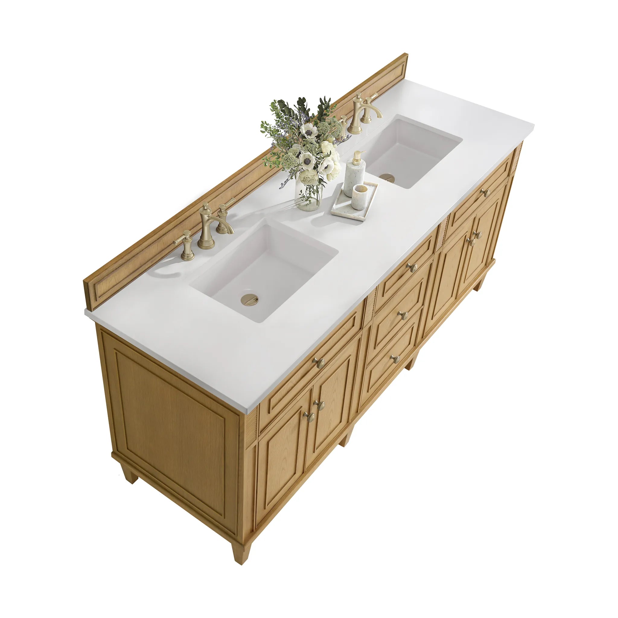 72" Lorelai Double Vanity in Light Natural Oak-White Zeus Silestone-8" Widespread image 7