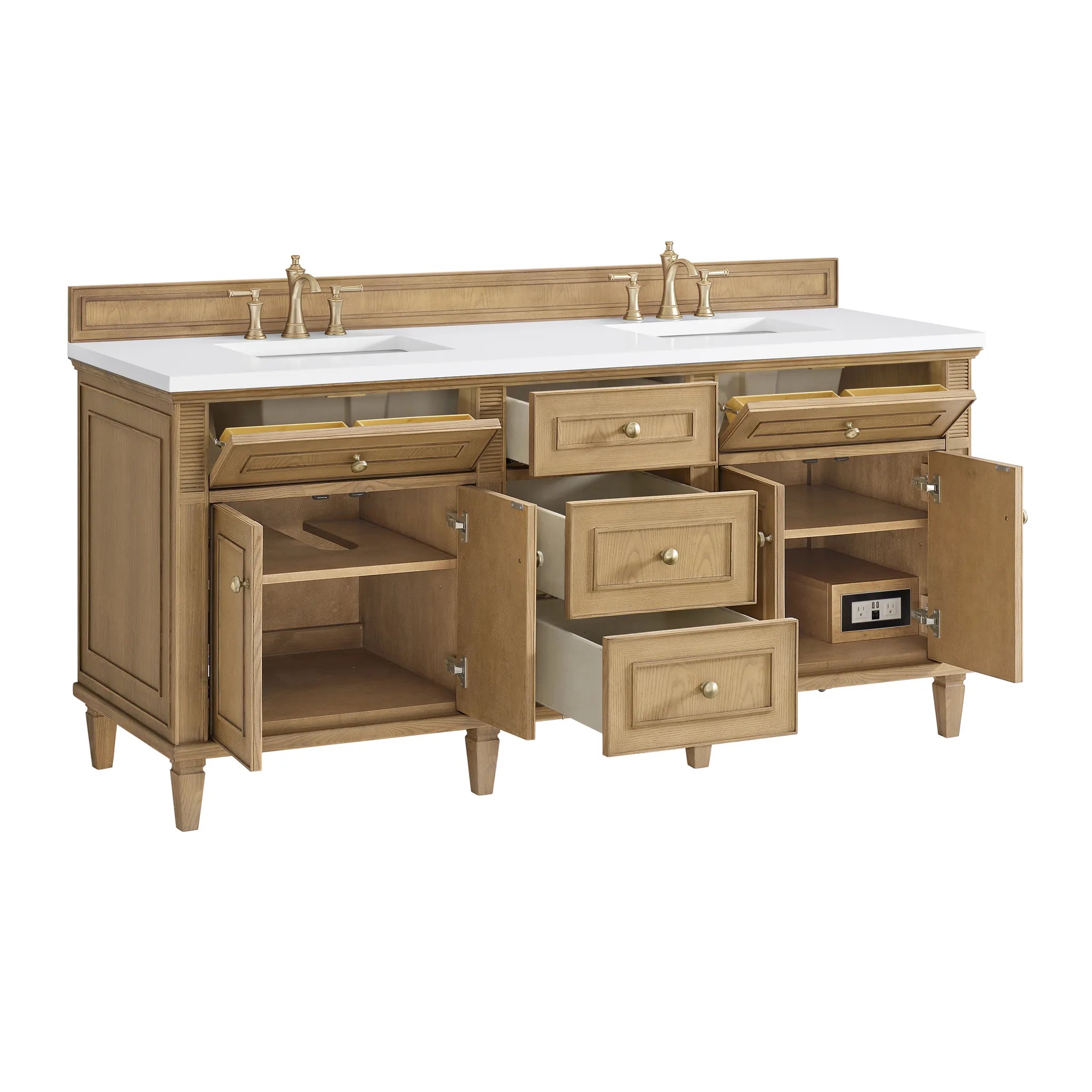 72" Lorelai Double Vanity in Light Natural Oak-White Zeus Silestone-8" Widespread image 9