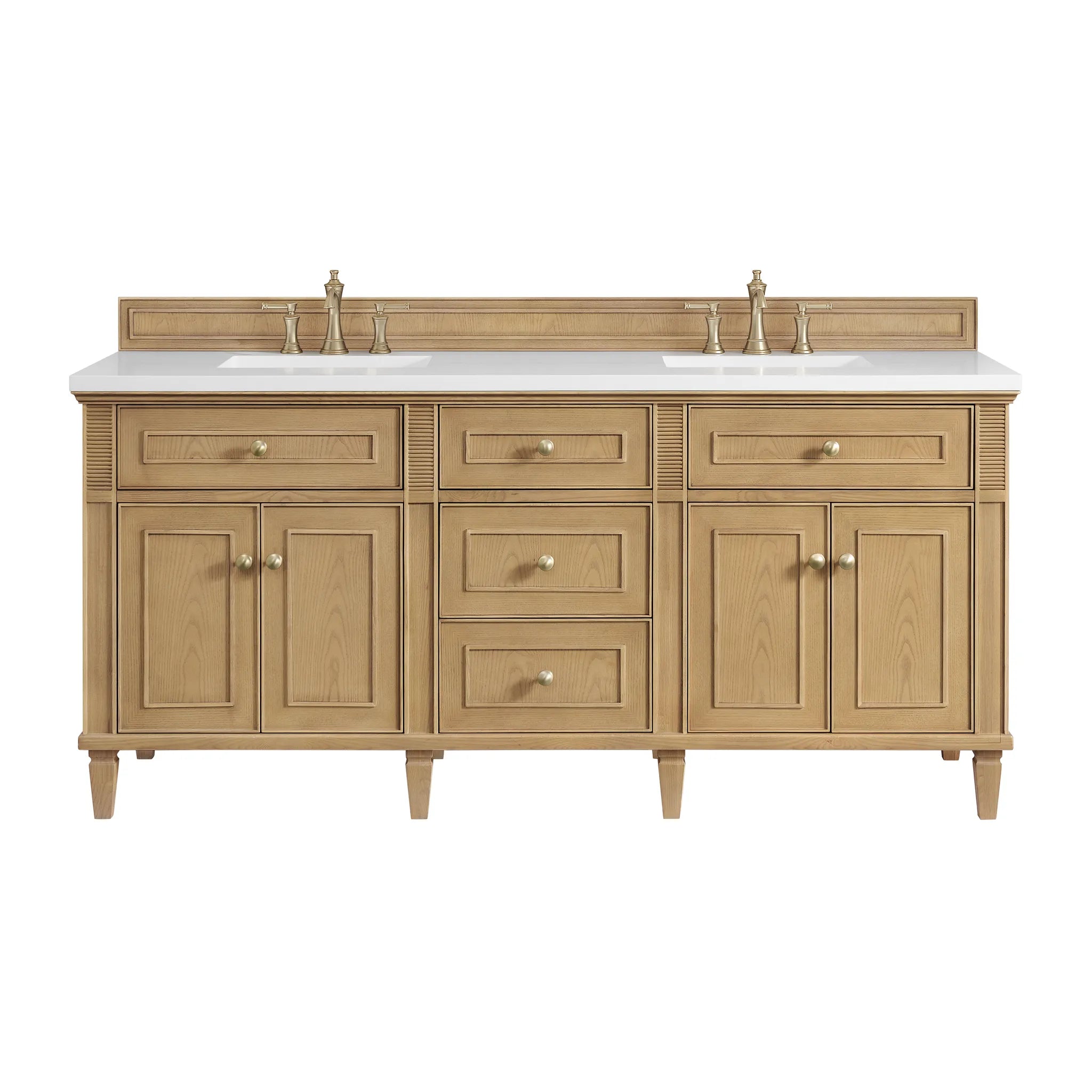 72" Lorelai Double Vanity in Light Natural Oak-White Zeus Silestone-8" Widespread image