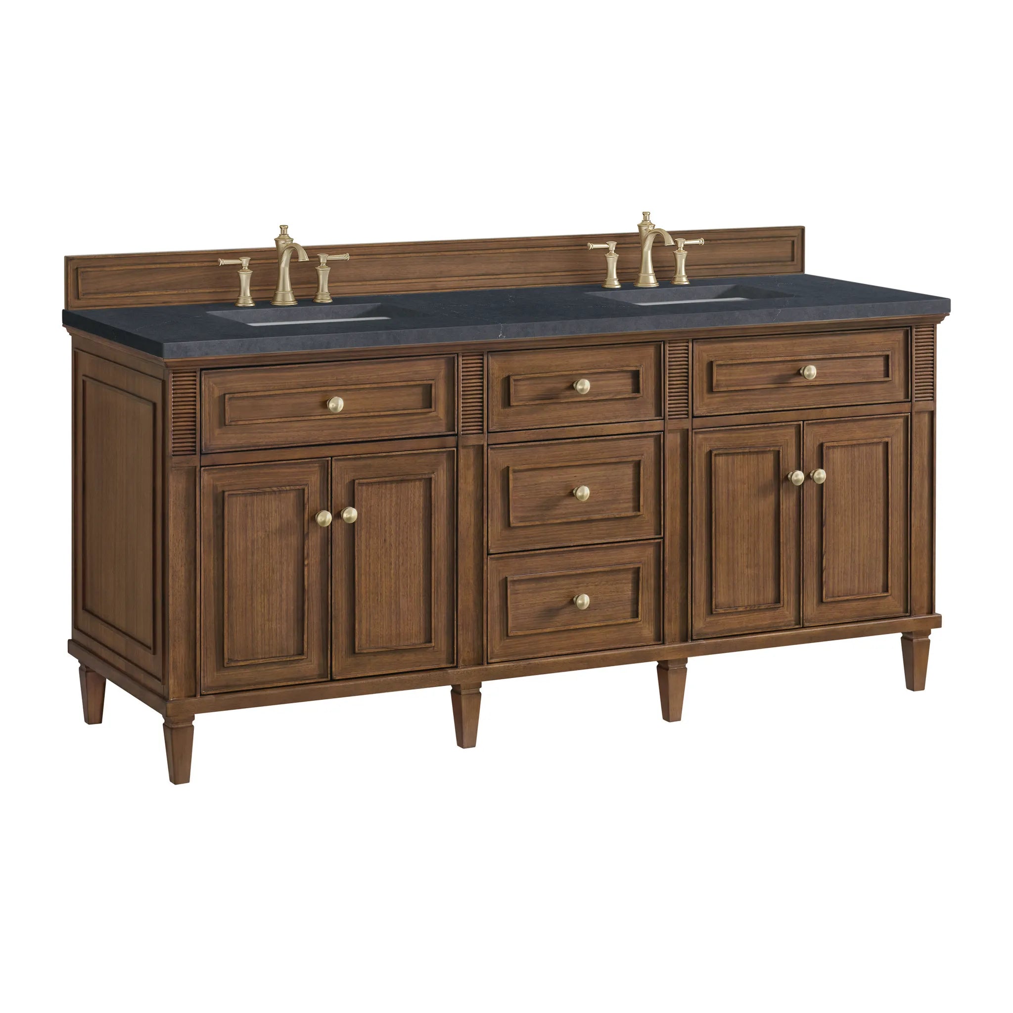 72" Lorelai Double Vanity in Mid-Century Walnut-Charcoal Soapstone Silestone-8" Widespread image 9