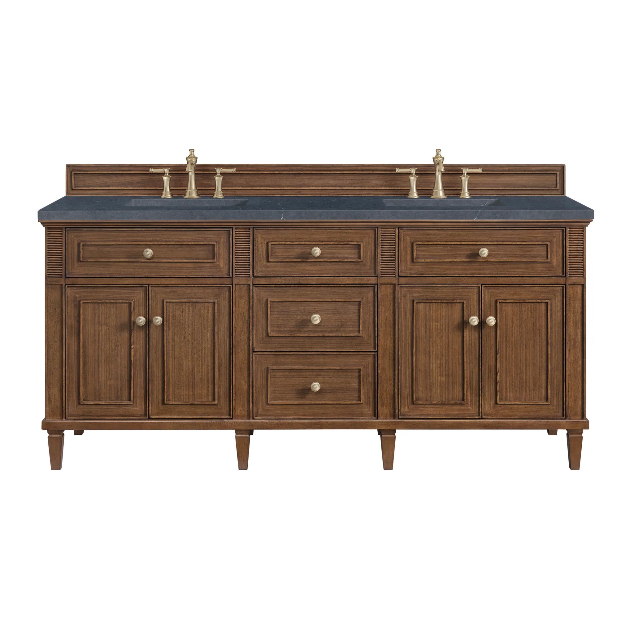72" Lorelai Double Vanity in Mid-Century Walnut-Charcoal Soapstone Silestone-8" Widespread image