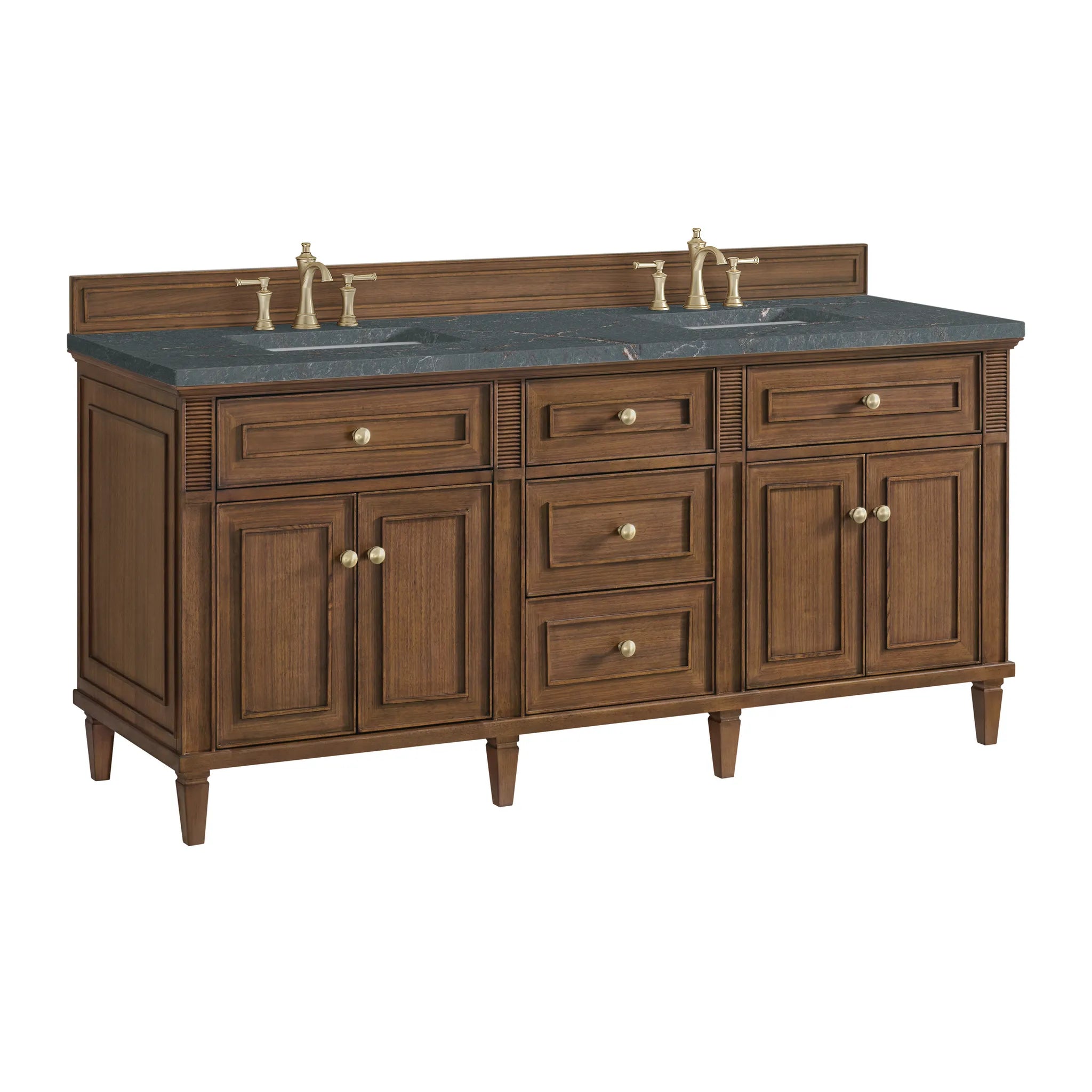72" Lorelai Double Vanity in Mid-Century Walnut-Parisien Bleu Silestone-8" Widespread image 9