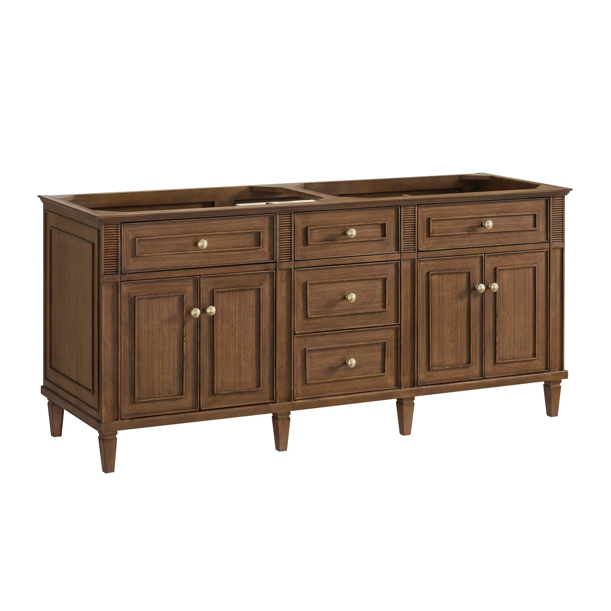 72" Lorelai Double Vanity in Mid-Century Walnut-White Zeus Silestone-8" Widespread image 1