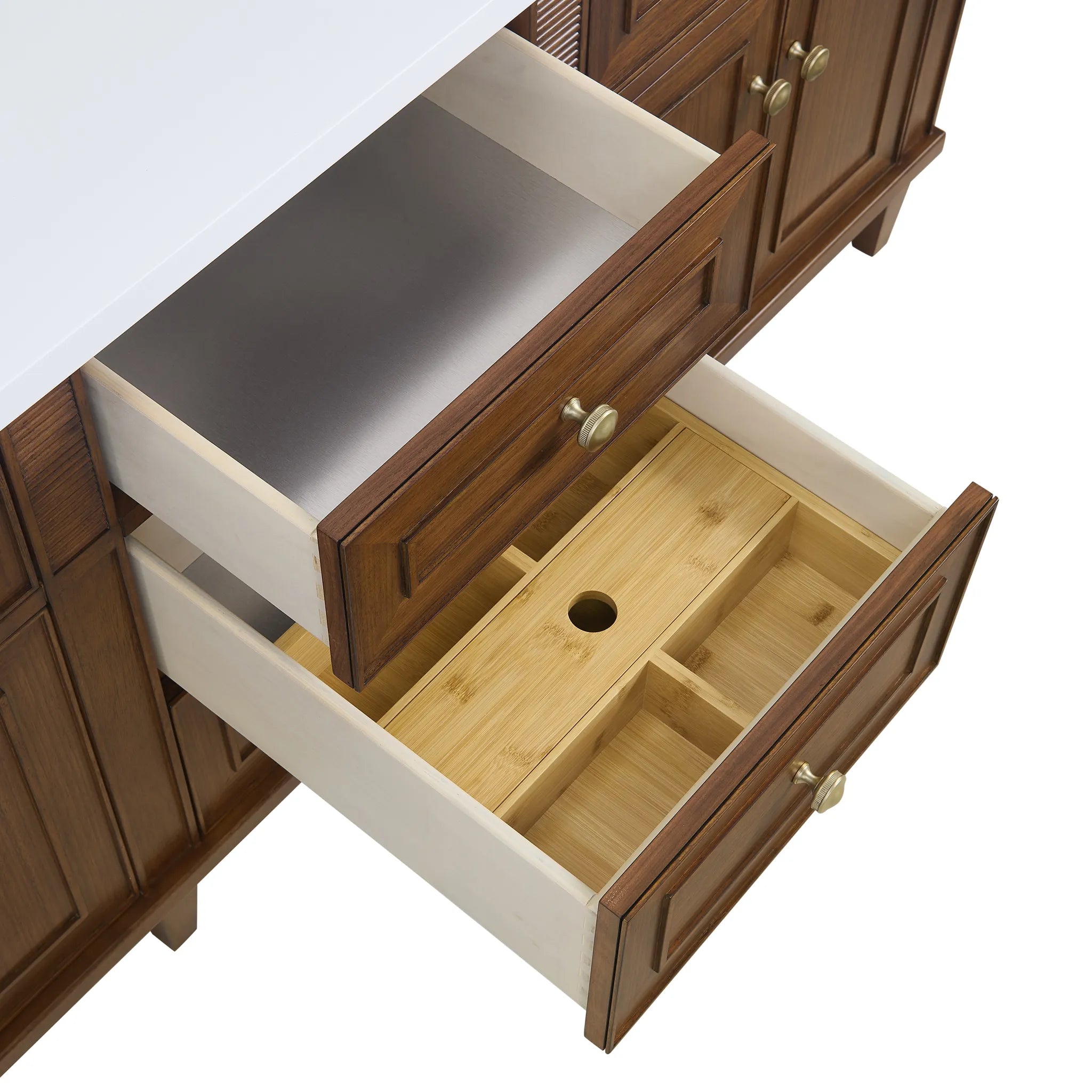 72" Lorelai Double Vanity in Mid-Century Walnut Wireless Charger-Victorian Silver Silestone-8" Widespread image 15