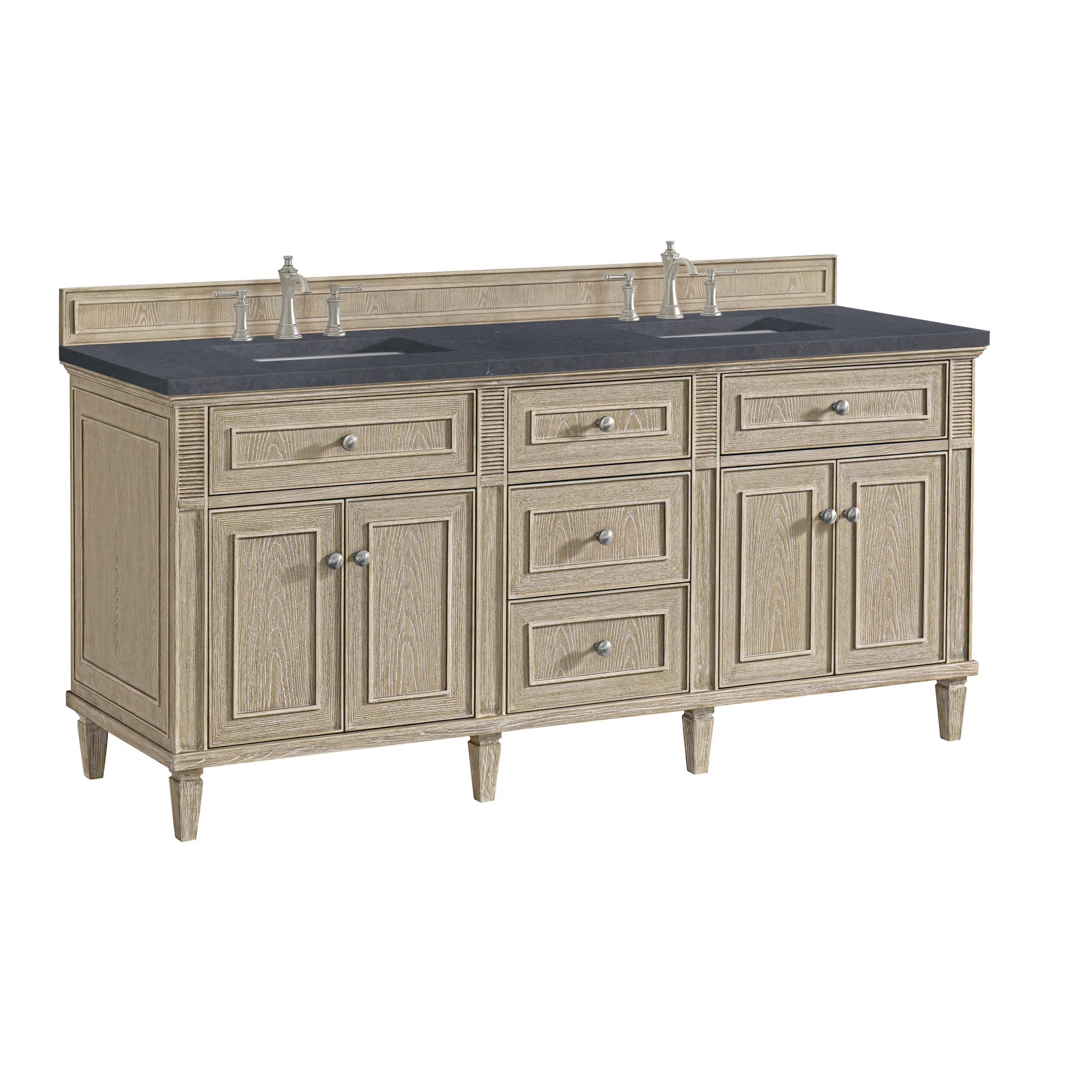 72" Lorelai Double Vanity in Whitewashed Oak-Charcoal Soapstone Silestone-8" Widespread image 9