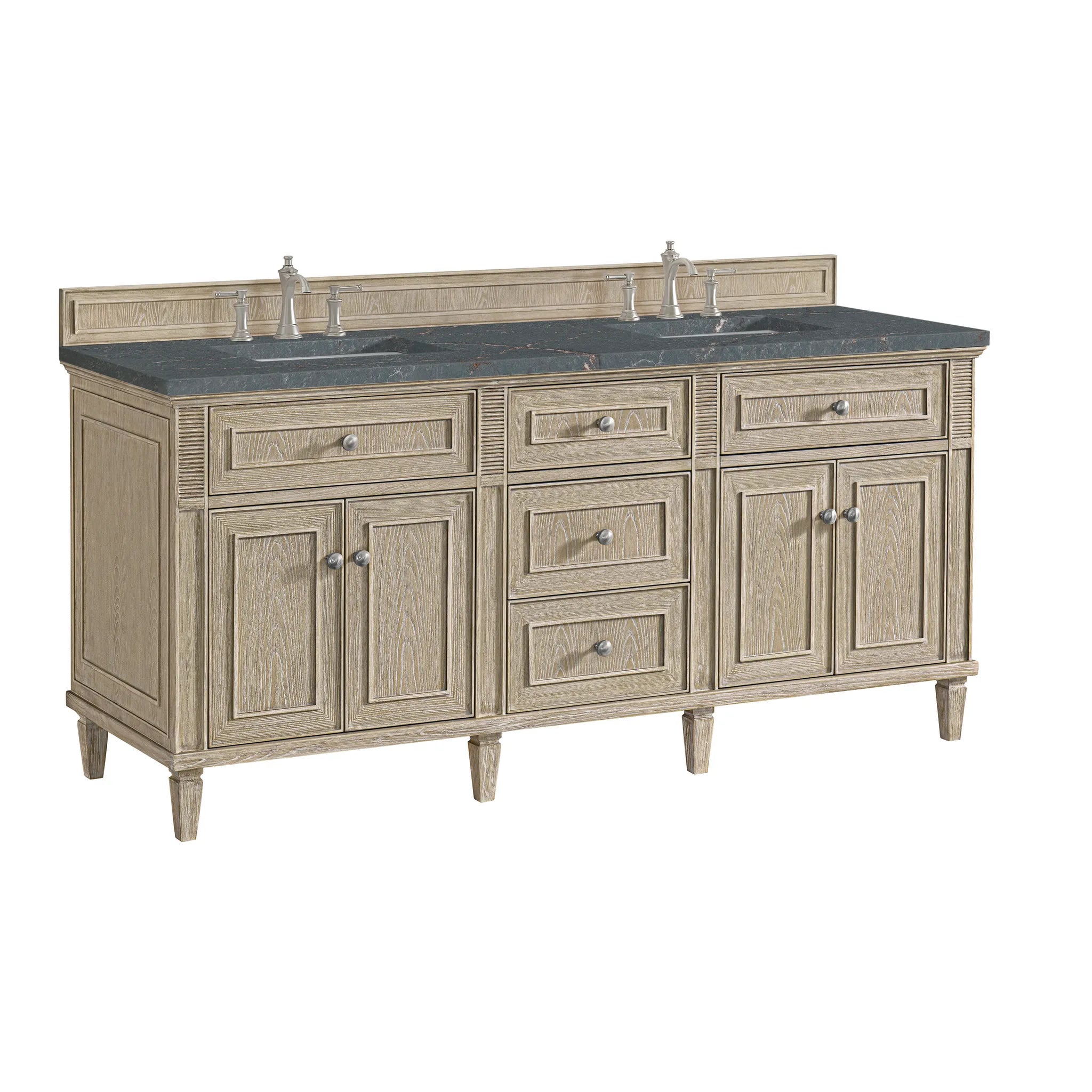 72" Lorelai Double Vanity in Whitewashed Oak-Parisien Bleu Silestone-8" Widespread image 9