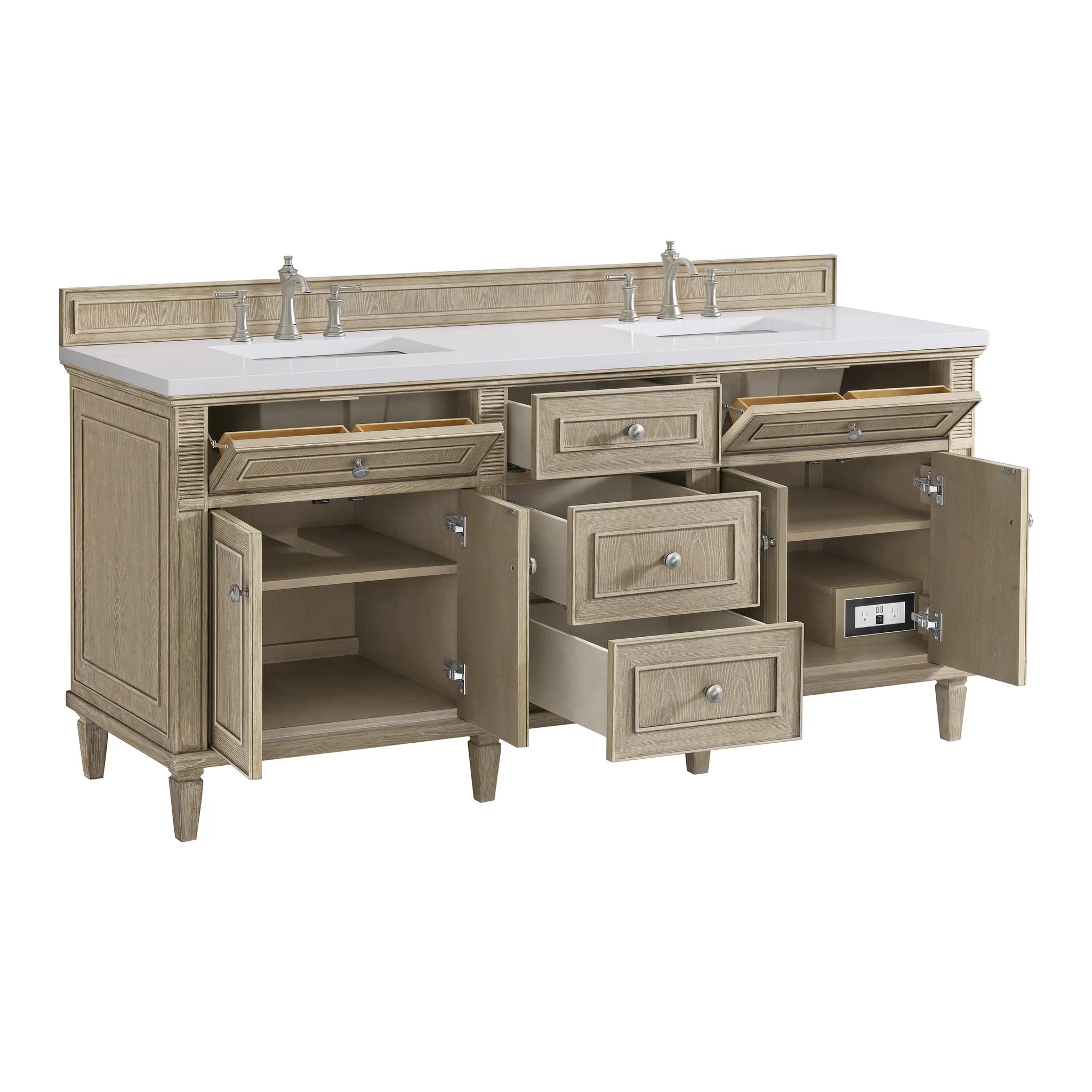 72" Lorelai Double Vanity in Whitewashed Oak-White Zeus Silestone-8" Widespread image 8