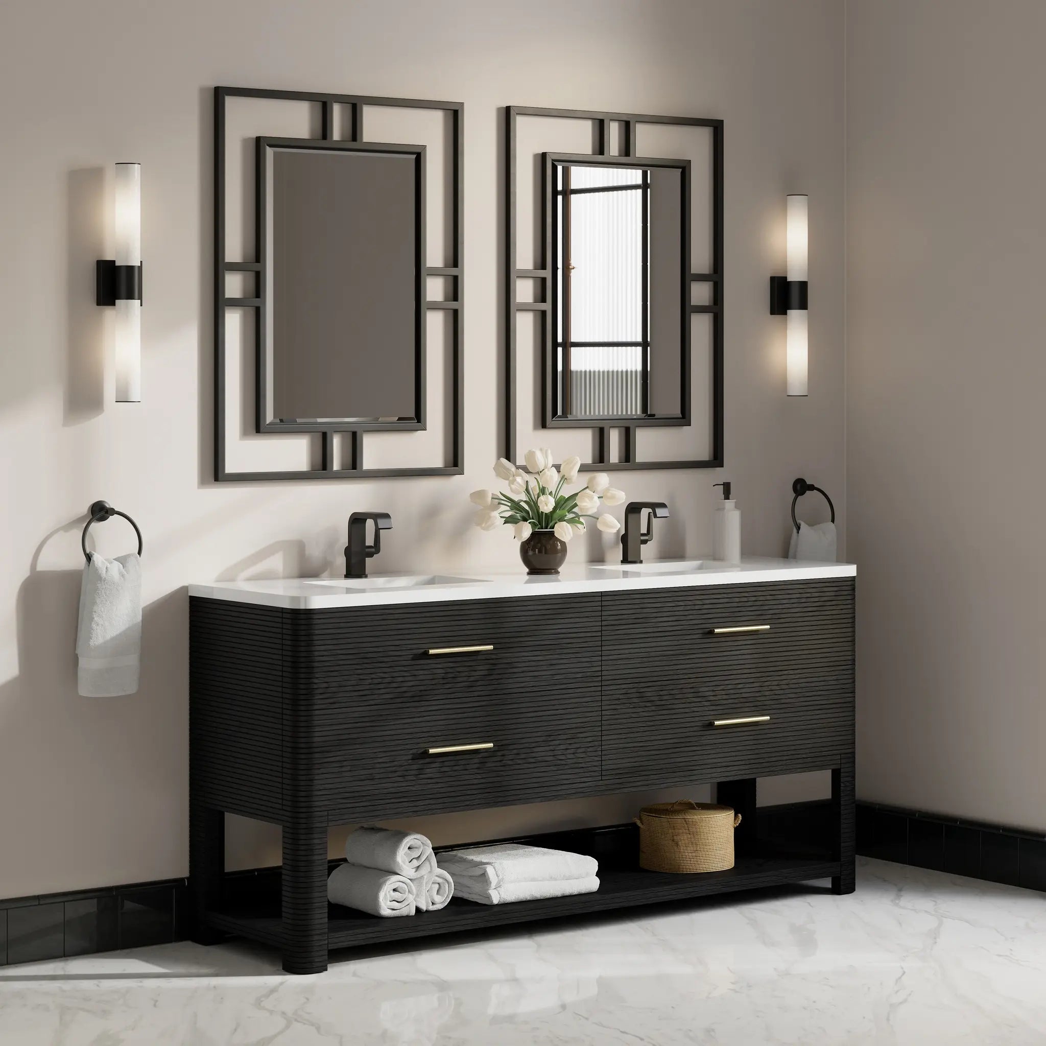 72 Lucian Double Vanity In Carbon Oak Standard White Zeus Silestone Single Hole 5