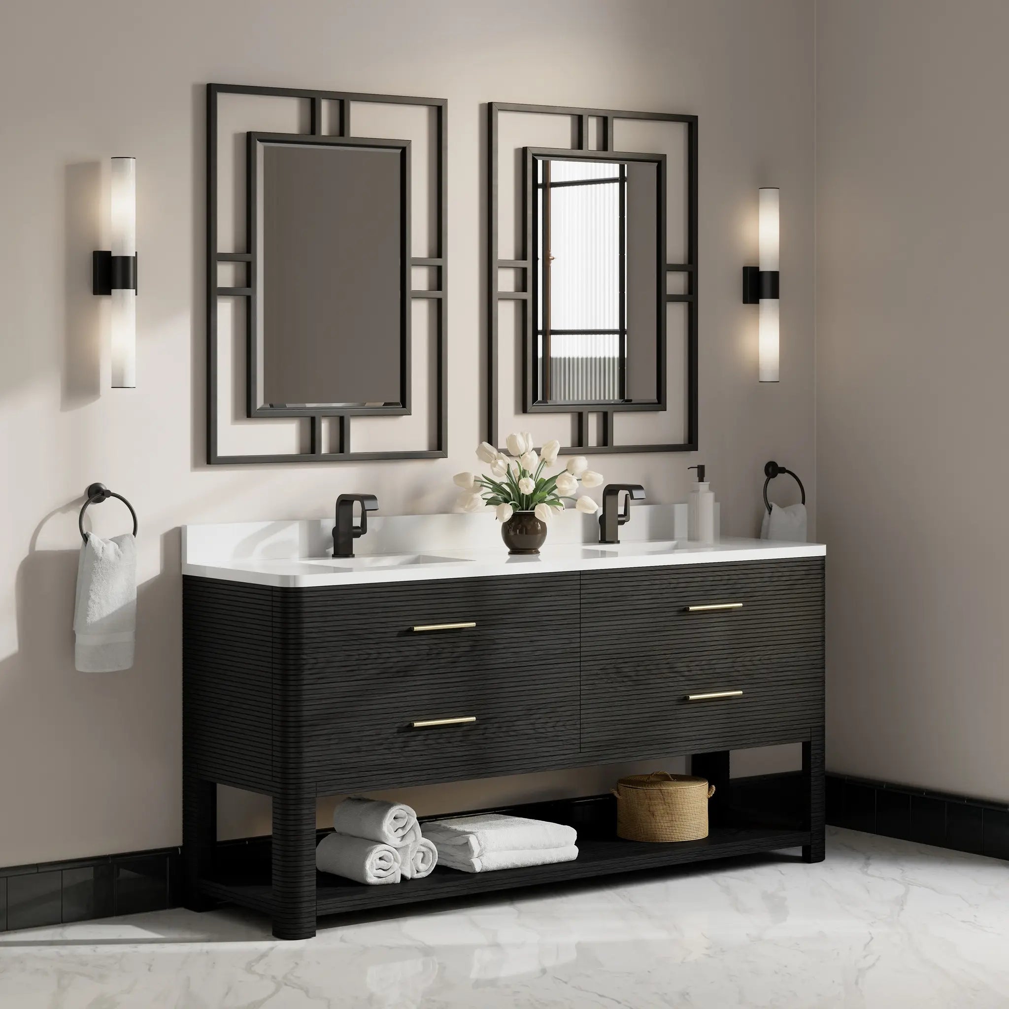72 Lucian Double Vanity In Carbon Oak Standard White Zeus Silestone Single Hole 6