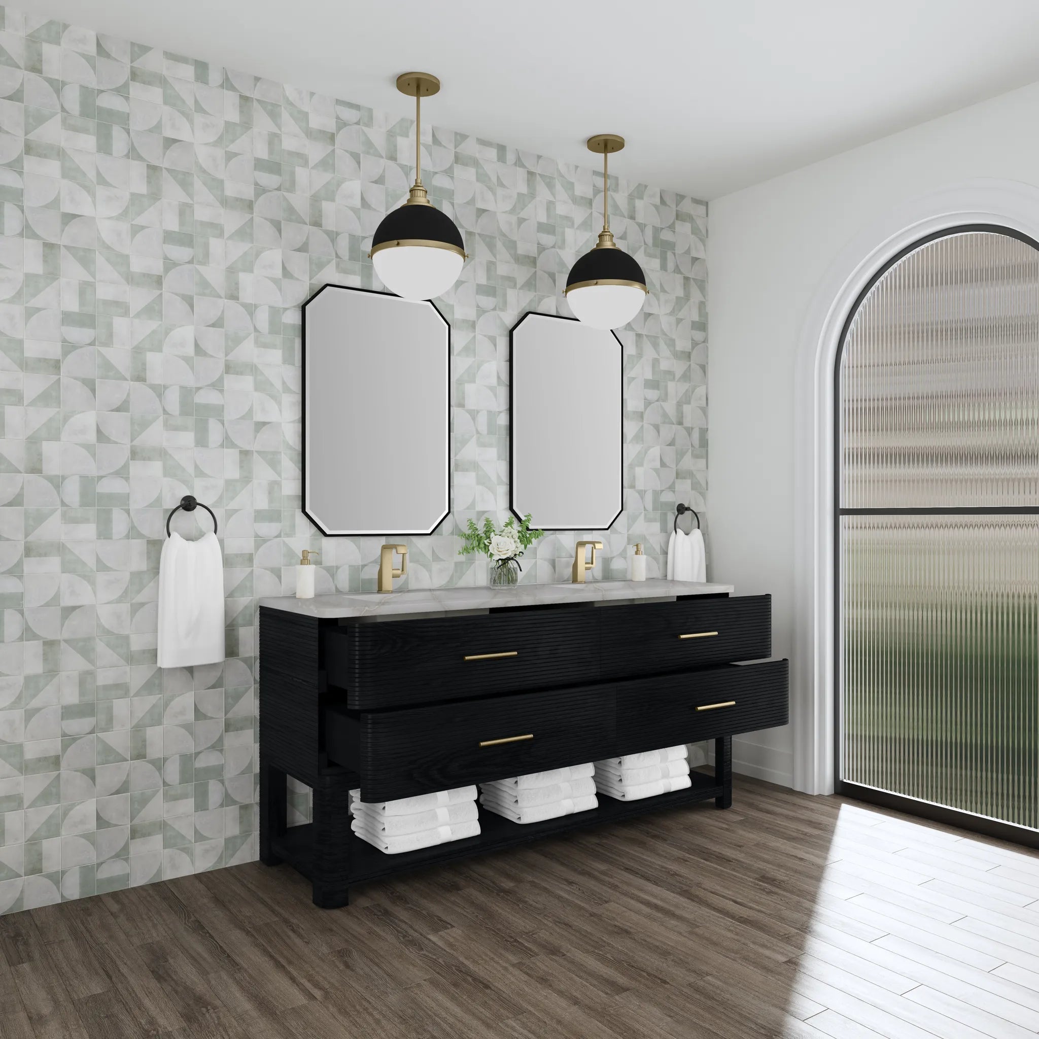 72" Lucian Double Vanity in Carbon Oak-Victorian Silver Silestone-Single Hole image 4