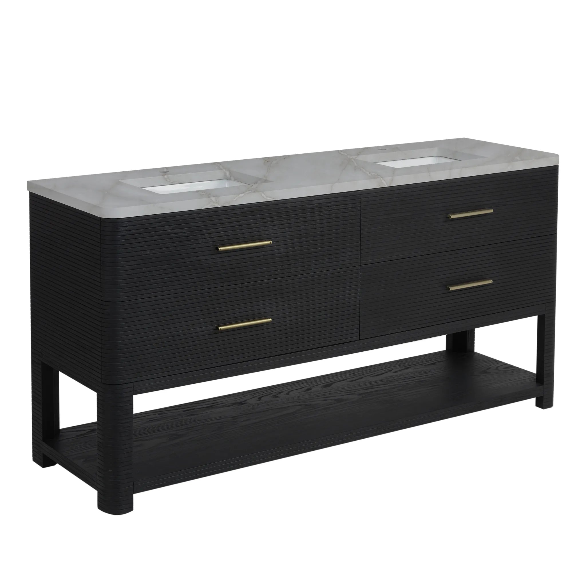 72" Lucian Double Vanity in Carbon Oak-Victorian Silver Silestone-Single Hole image 9