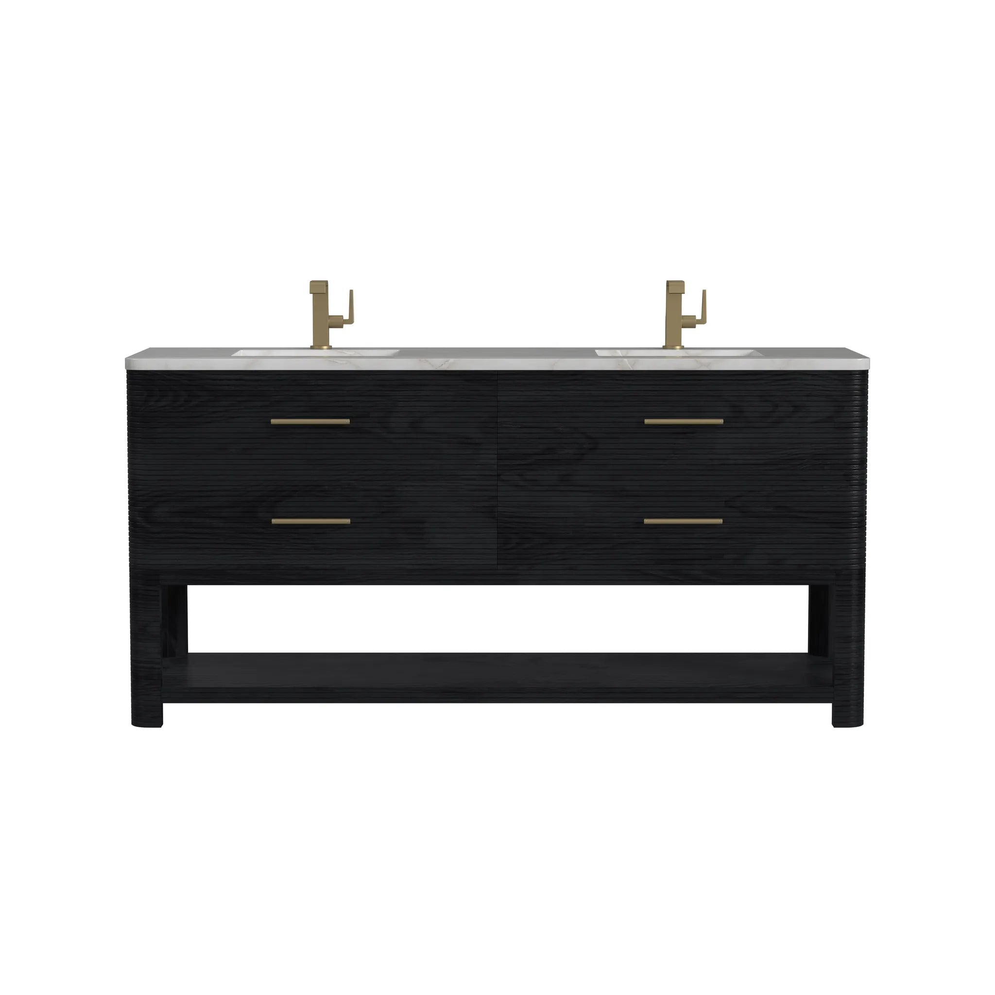72" Lucian Double Vanity in Carbon Oak-Victorian Silver Silestone-Single Hole image