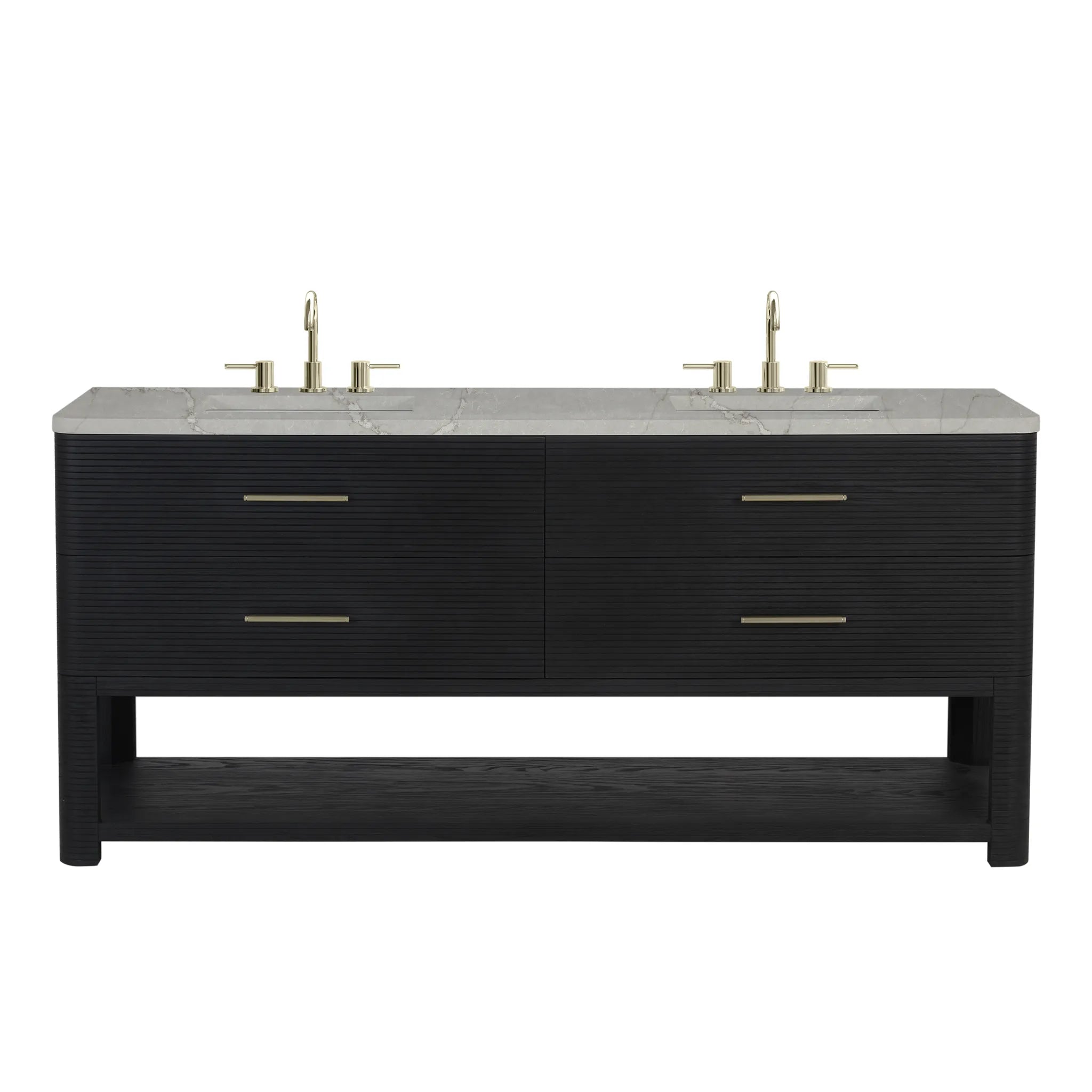 72" Lucian Double Vanity in Carbon Oak-White Zeus Silestone-8" Widespread image