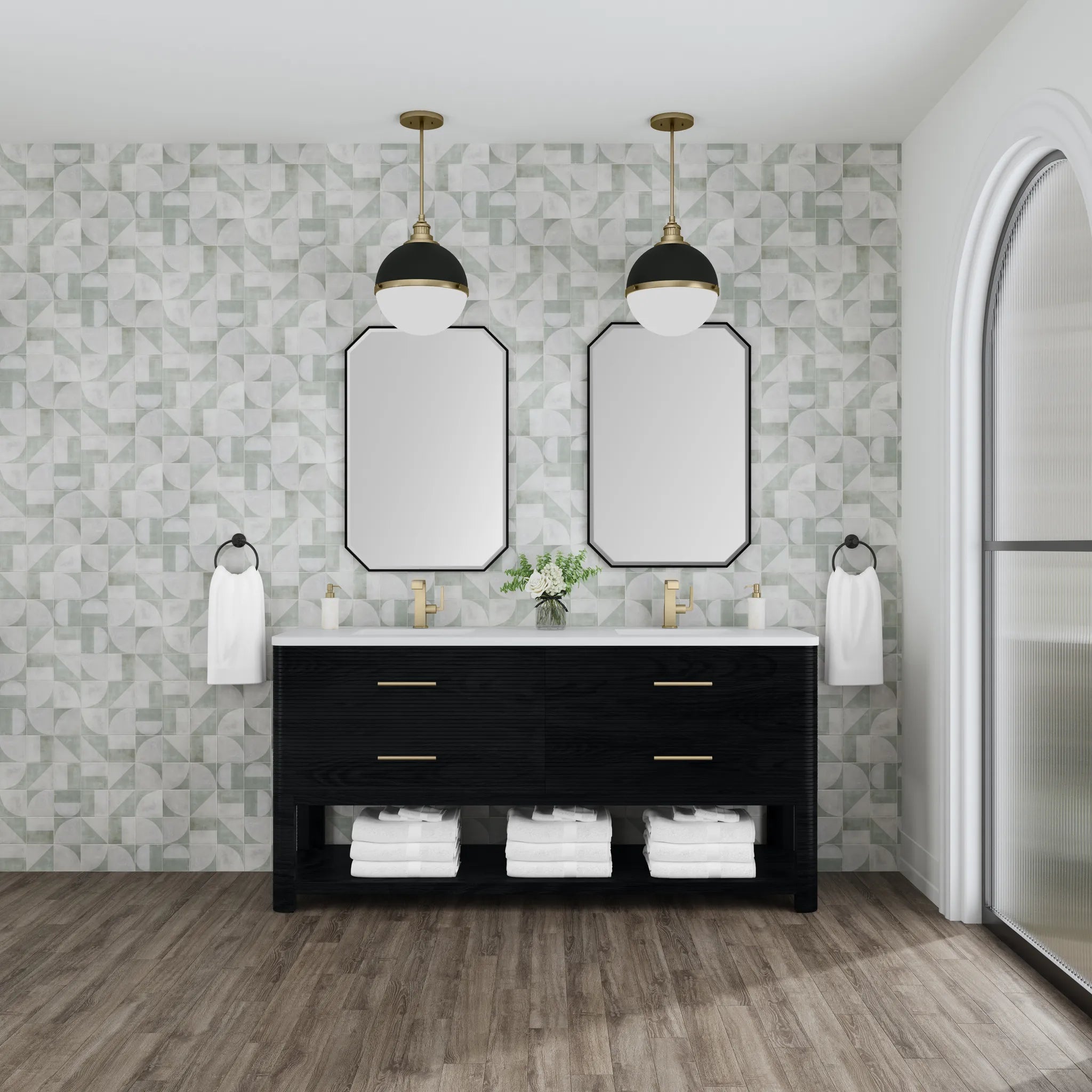 72" Lucian Double Vanity in Carbon Oak-White Zeus Silestone-Single Hole image 2