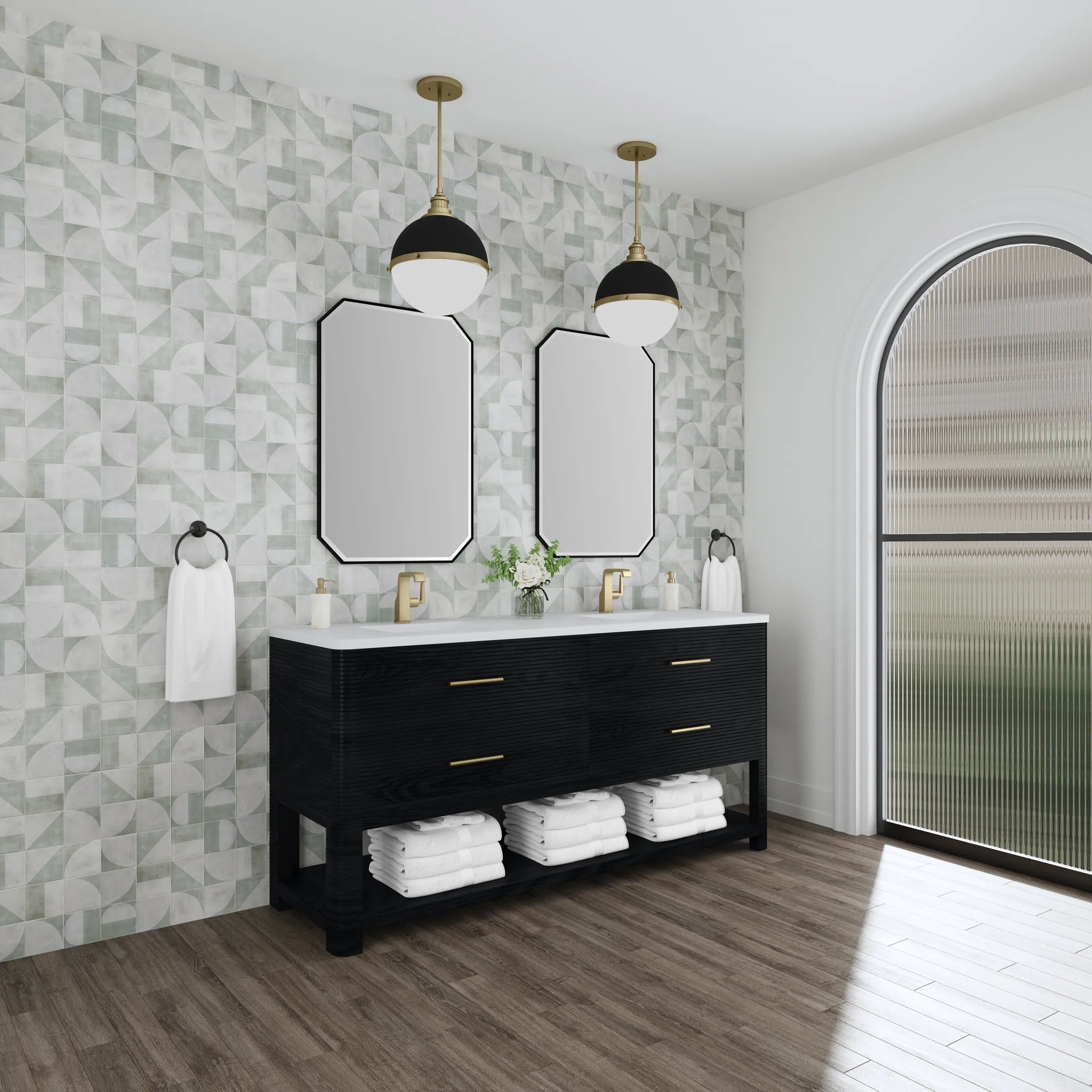 72" Lucian Double Vanity in Carbon Oak-White Zeus Silestone-Single Hole image 3