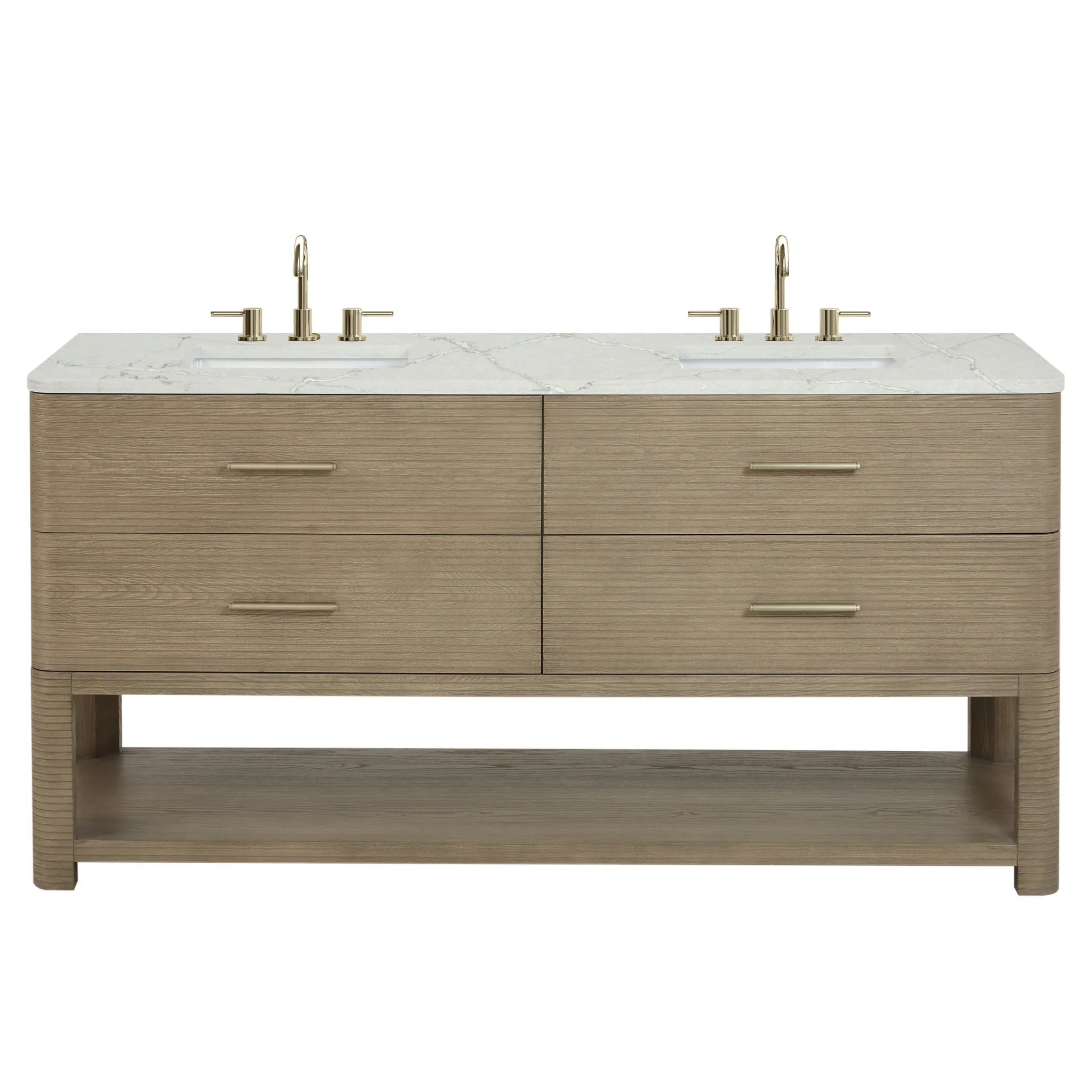 72" Lucian Double Vanity in Pebble Oak-Victorian Silver Silestone-8" Widespread image