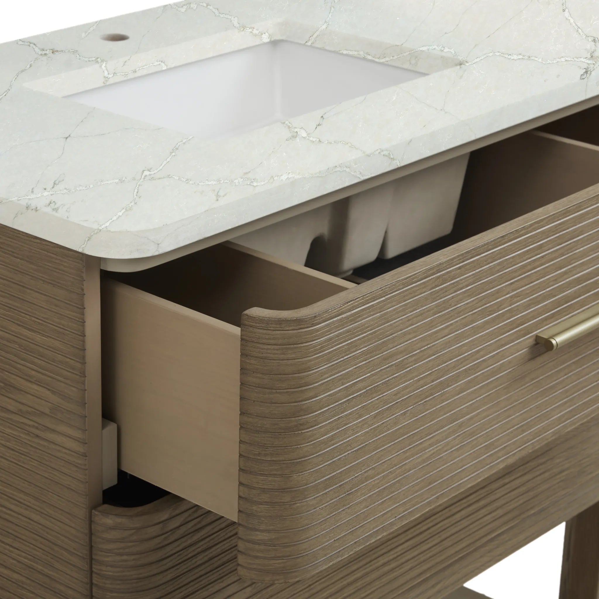 72" Lucian Double Vanity in Pebble Oak w/FreePower Wireless Charger-Victorian Silver Silestone-8" Widespread image 6