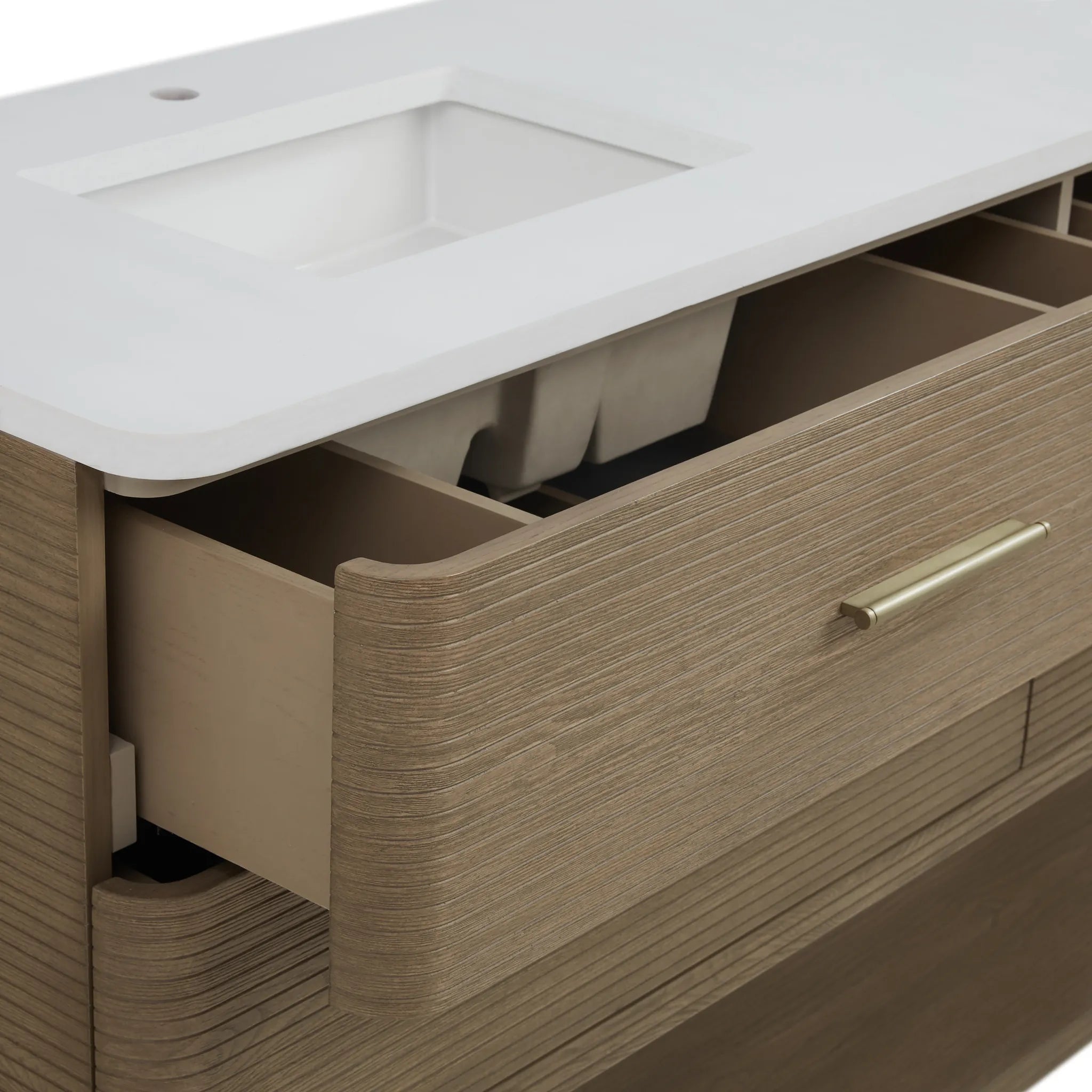 72" Lucian Double Vanity in Pebble Oak-White Zeus Silestone-Single Hole image 6