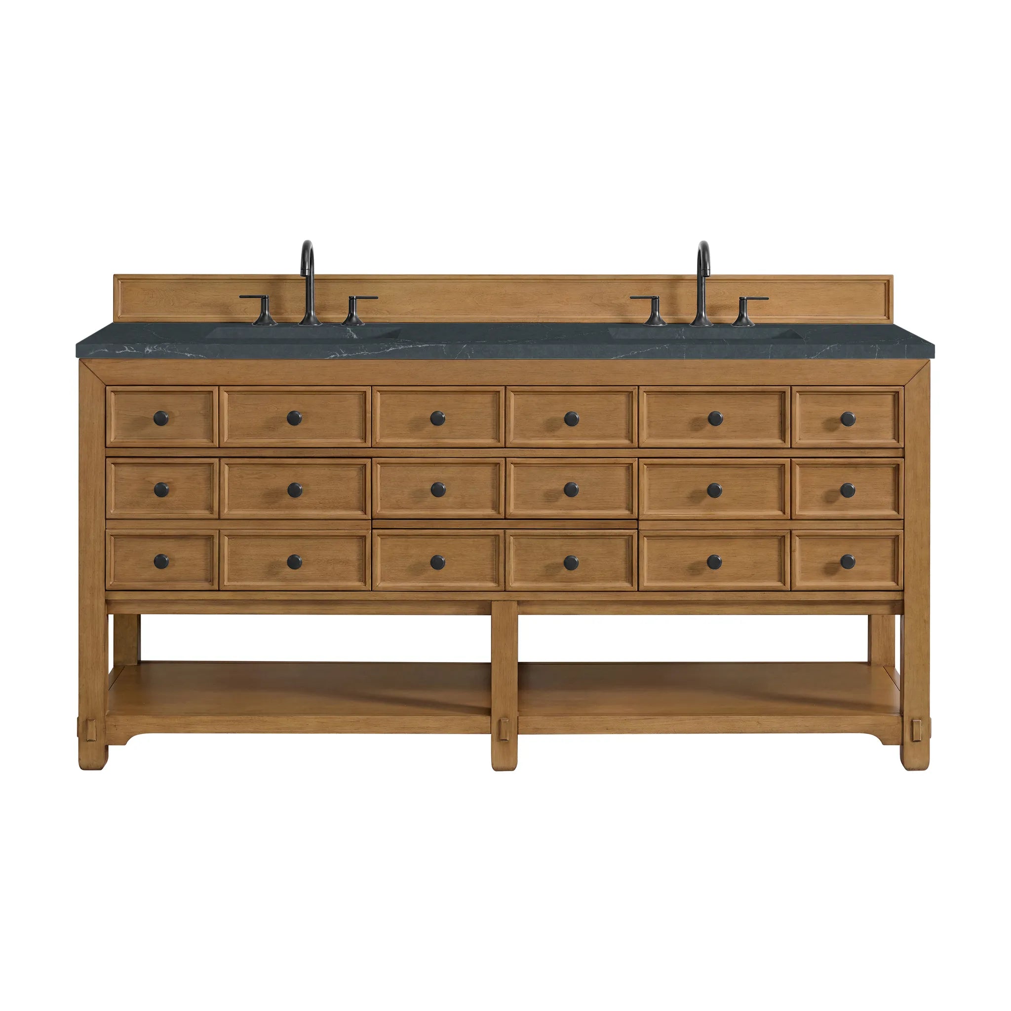 72" Malibu Double Vanity in Amber Birch-Charcoal Soapstone Silestone-8" Widespread image