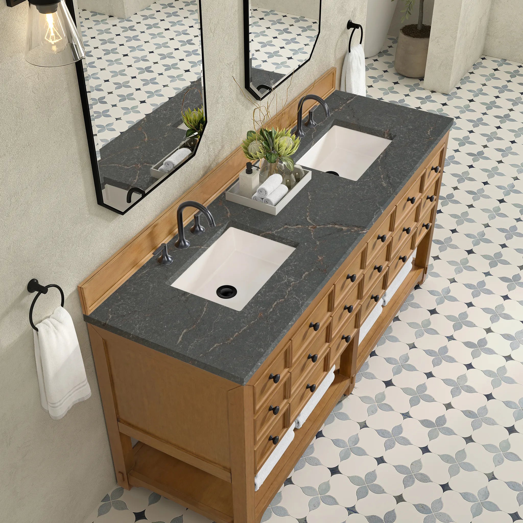 72" Malibu Double Vanity in Amber Birch-Parisien Bleu Silestone-8" Widespread image 6