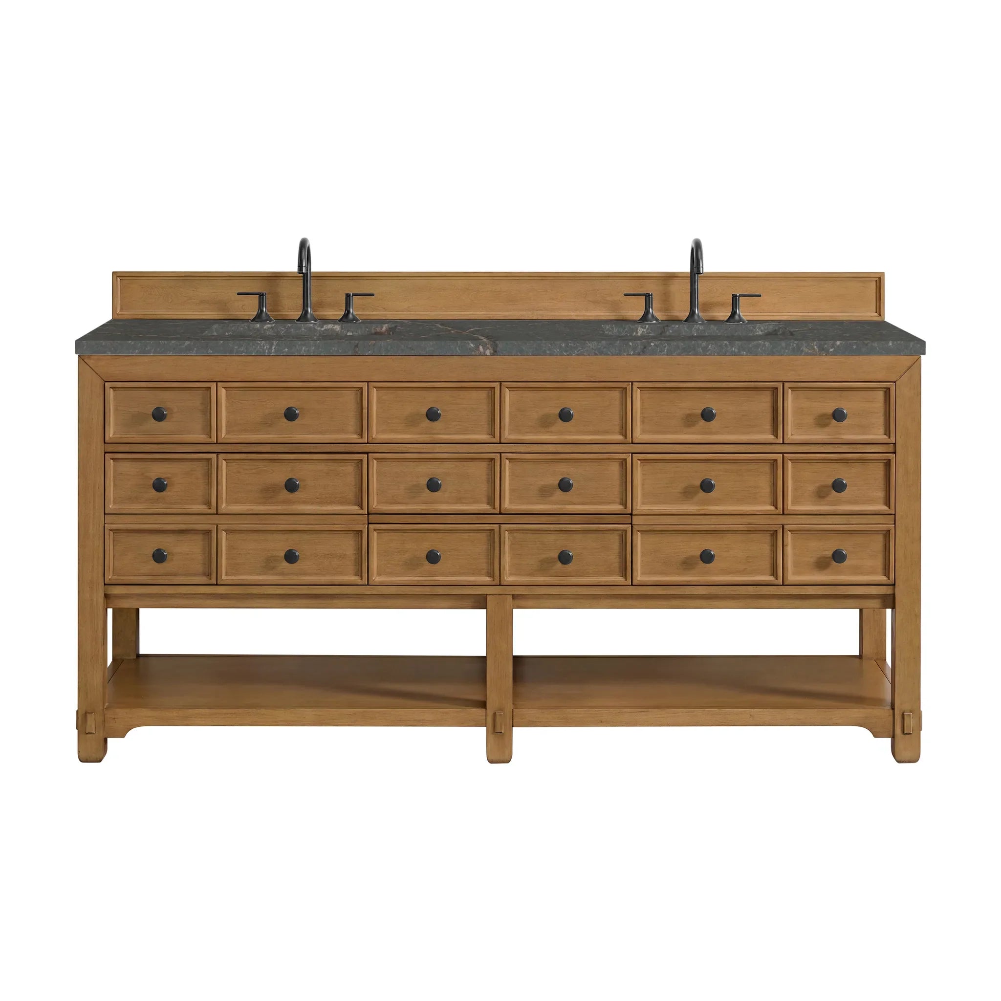 72" Malibu Double Vanity in Amber Birch w/FreePower Wireless Charger-Parisien Bleu Silestone-8" Widespread image