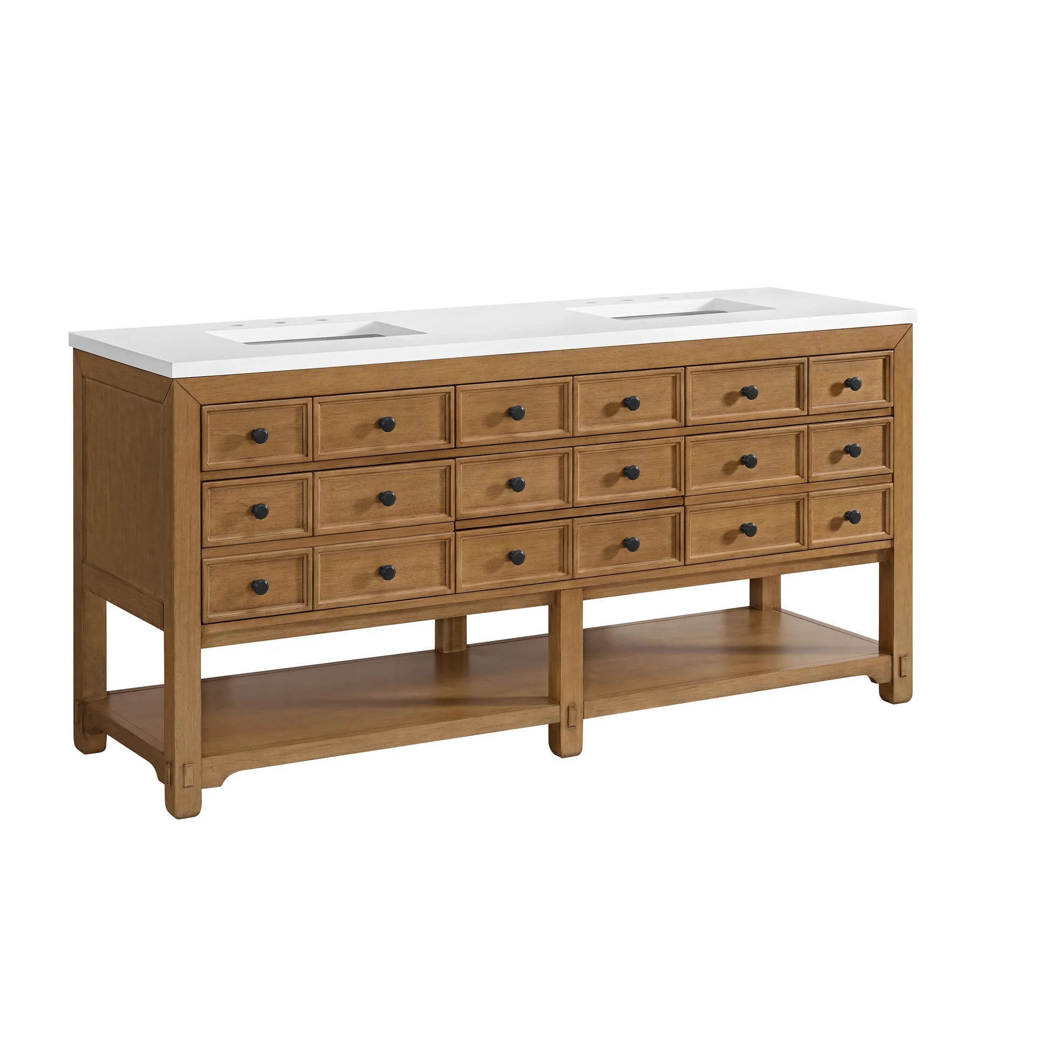 72" Malibu Double Vanity in Amber Birch-White Zeus Silestone-8" Widespread image 4